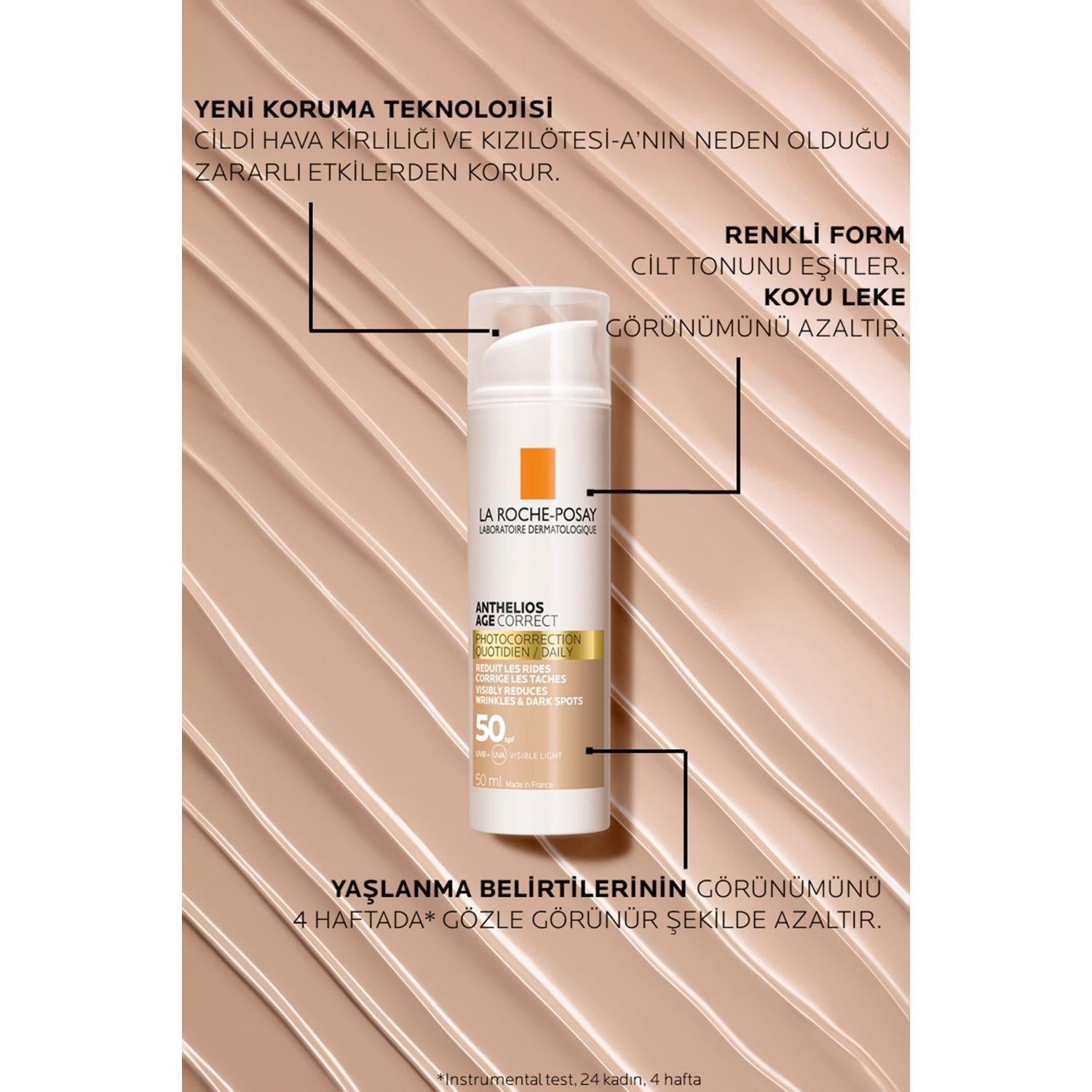 La Roche Posay Anthelios Age Correct Daily Tinted Cream SPF50+ - Tinted Sunscreen Cream for Anti-Aging & Sensitive Skin