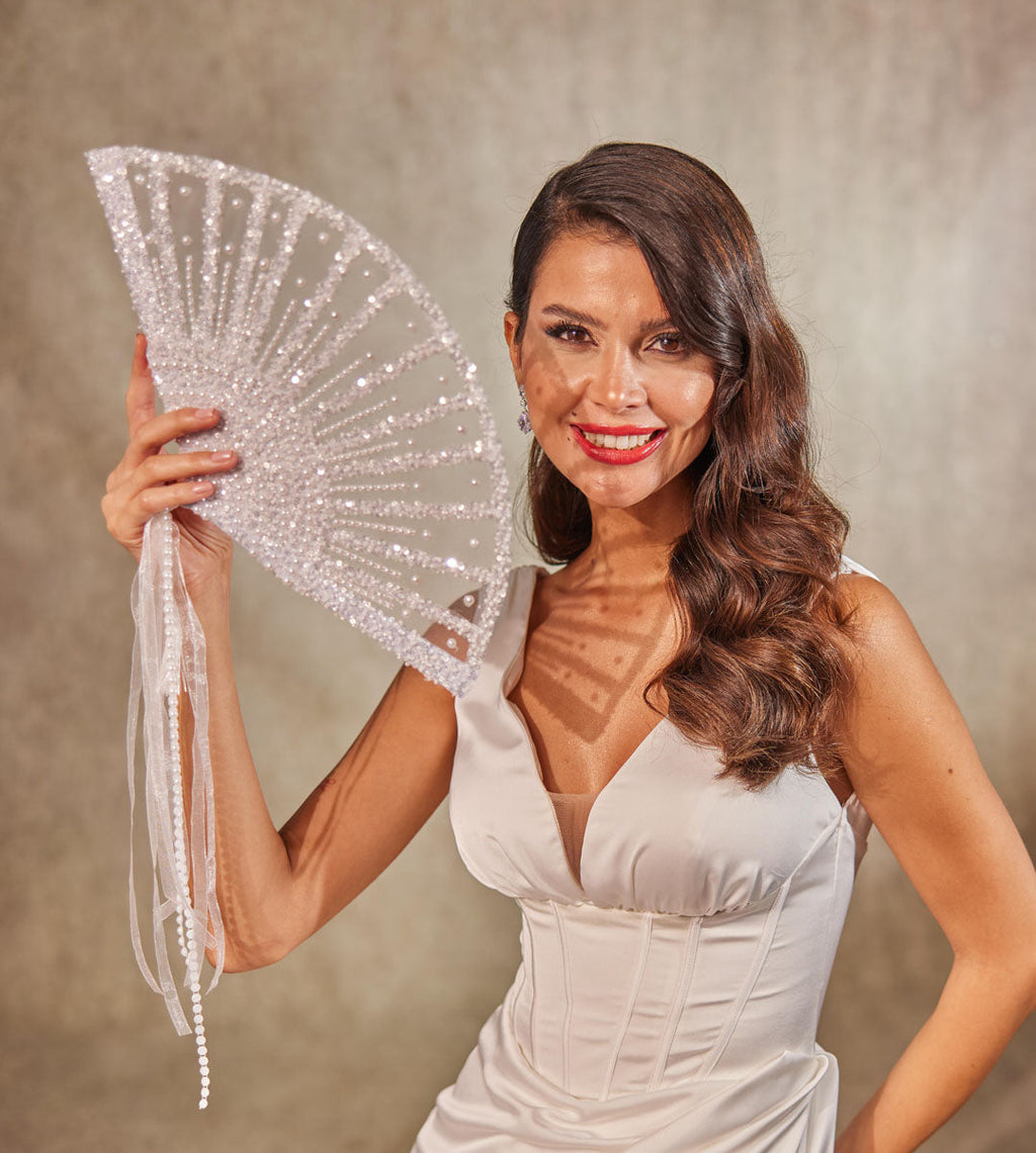 Elegant Pearl and Sequin Bridal Fan – Bridal Port, view 4