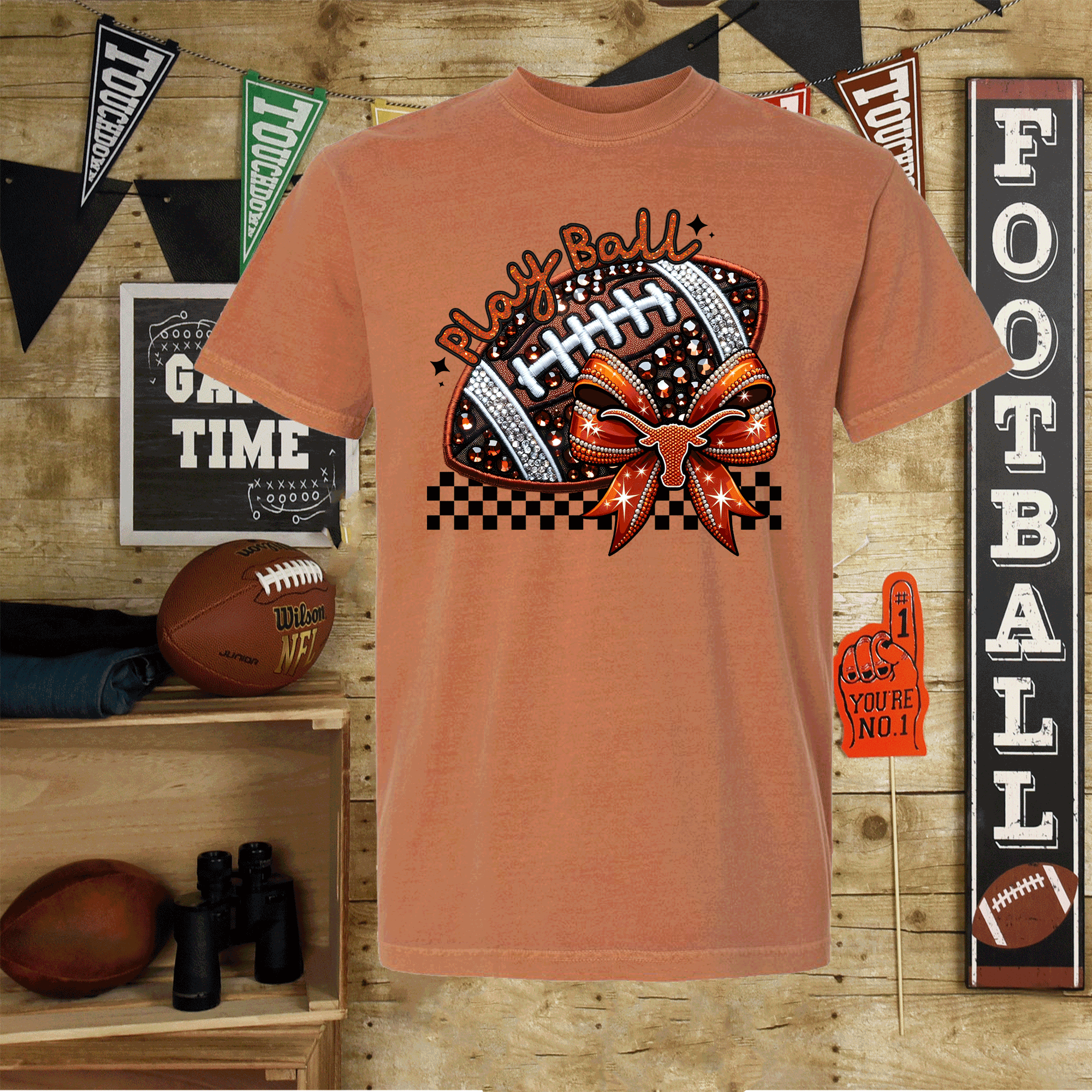 A Blessed Texas Mess Boutique University of Texas Football Shirts, Longhorns Football sweatshirts, SEC… — A Blessed Texas Mess Boutique branding close-up