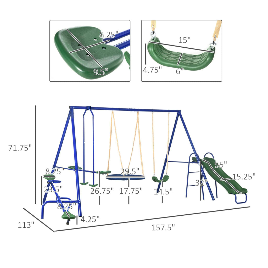5-In-1 Heavy-Duty Outdoor A-Frame Swing Set With Saucer, Swing, Slide, Seesaw, Glider, And Swing Seat (SAK61472) – SAKSBY WHO