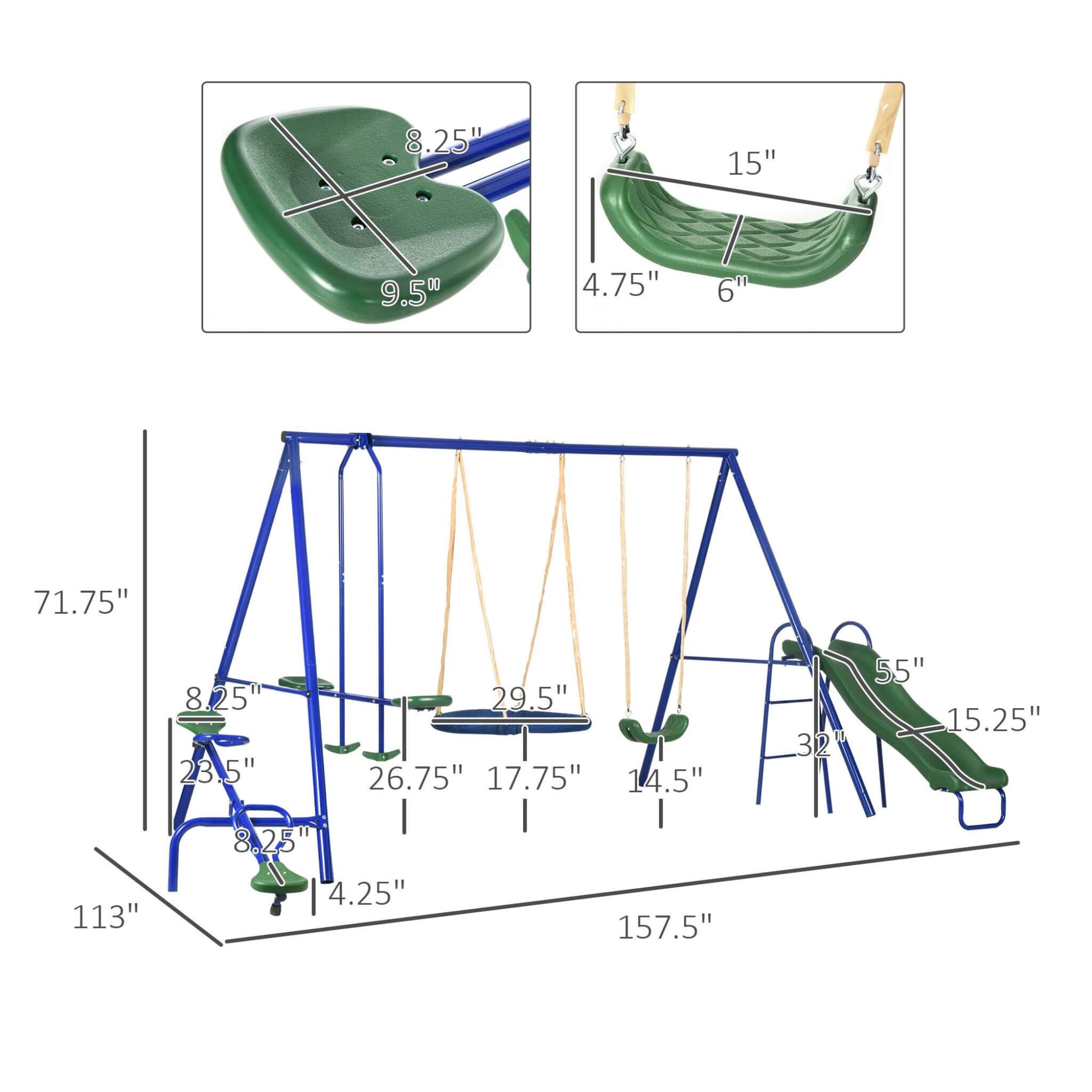 5-In-1 Heavy-Duty Outdoor A-Frame Swing Set With Saucer, Swing, Slide, Seesaw, Glider, And Swing Seat (SAK61472) – SAKSBY WHO