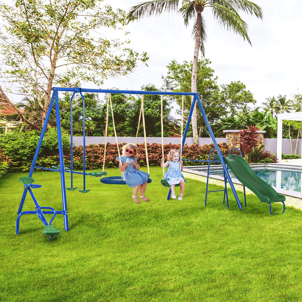 5-In-1 Heavy-Duty Outdoor A-Frame Swing Set With Saucer, Swing, Slide, Seesaw, Glider, And Swing Seat (SAK61472) – SAKSBY WHO