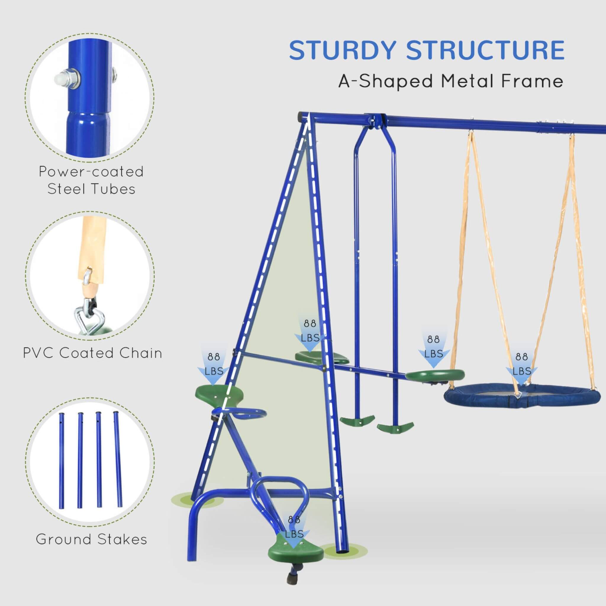 5-In-1 Heavy-Duty Outdoor A-Frame Swing Set With Saucer, Swing, Slide, Seesaw, Glider, And Swing Seat (SAK61472) – SAKSBY WHO