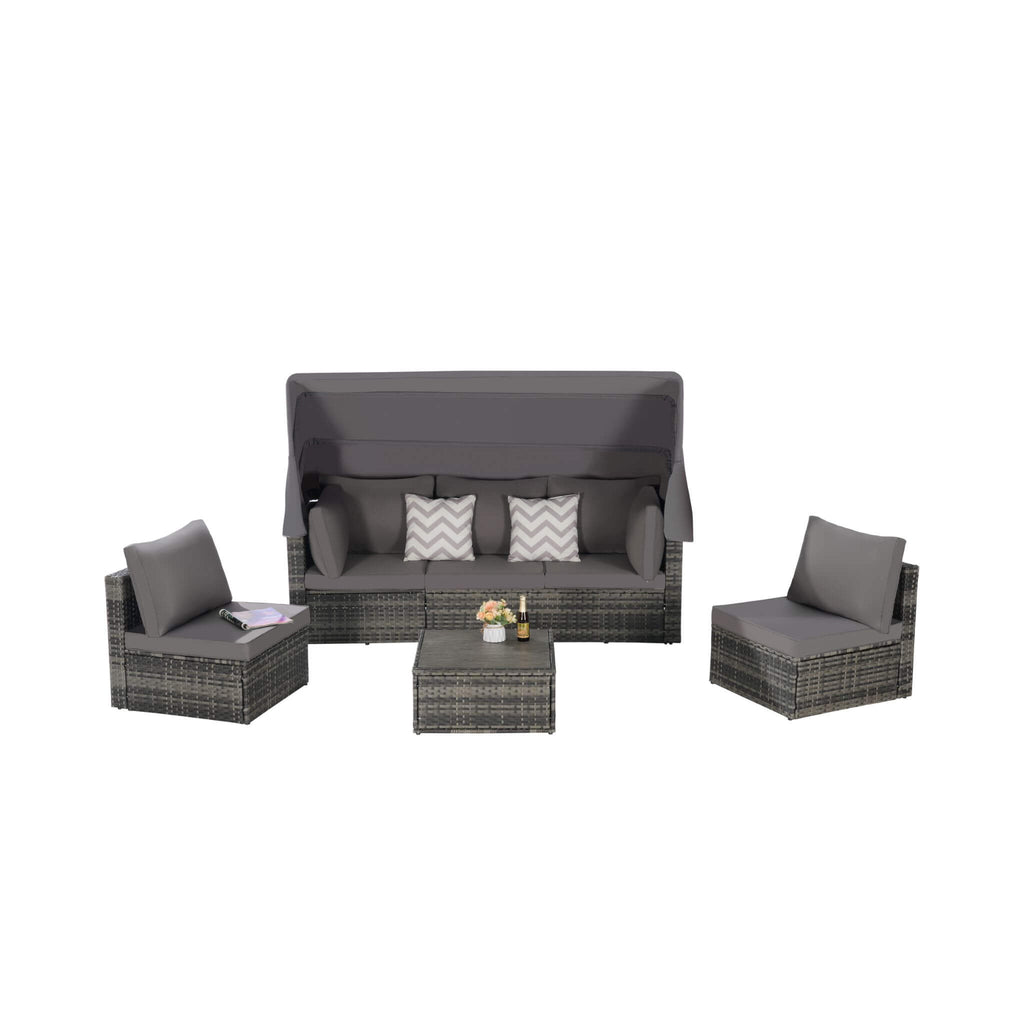Alora 5-Piece Outdoor Patio Wicker Daybed Furniture Set With Retractable Canopy (SAK37816) – SAKSBY WHOLESALE, view 6