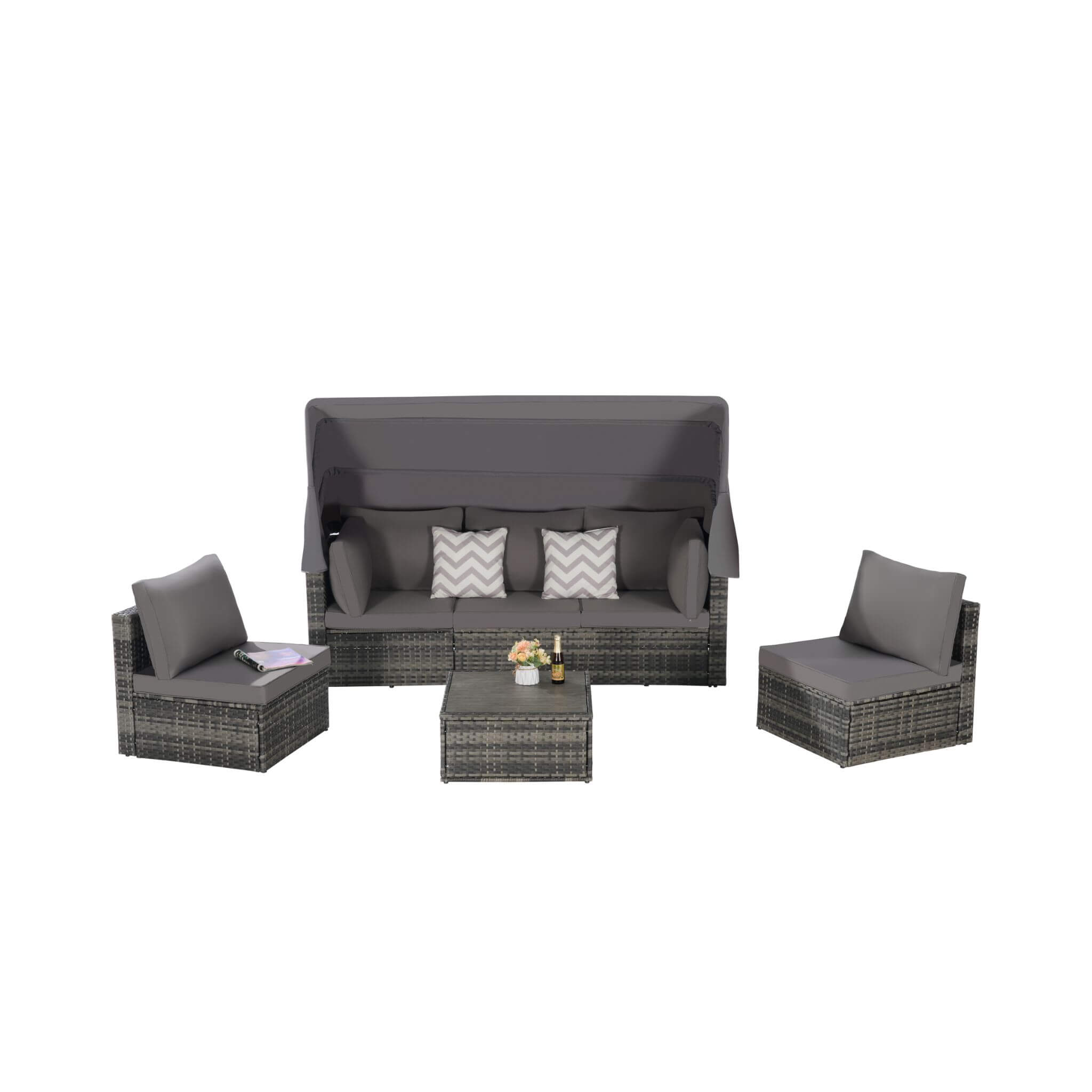 Alora 5-Piece Outdoor Patio Wicker Daybed Furniture Set With Retractable Canopy (SAK37816) – SAKSBY WHOLESALE, view 6