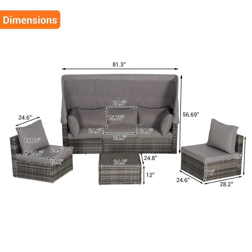 Alora 5-Piece Outdoor Patio Wicker Daybed Furniture Set With Retractable Canopy (SAK37816) – SAKSBY WHOLESALE, view 14