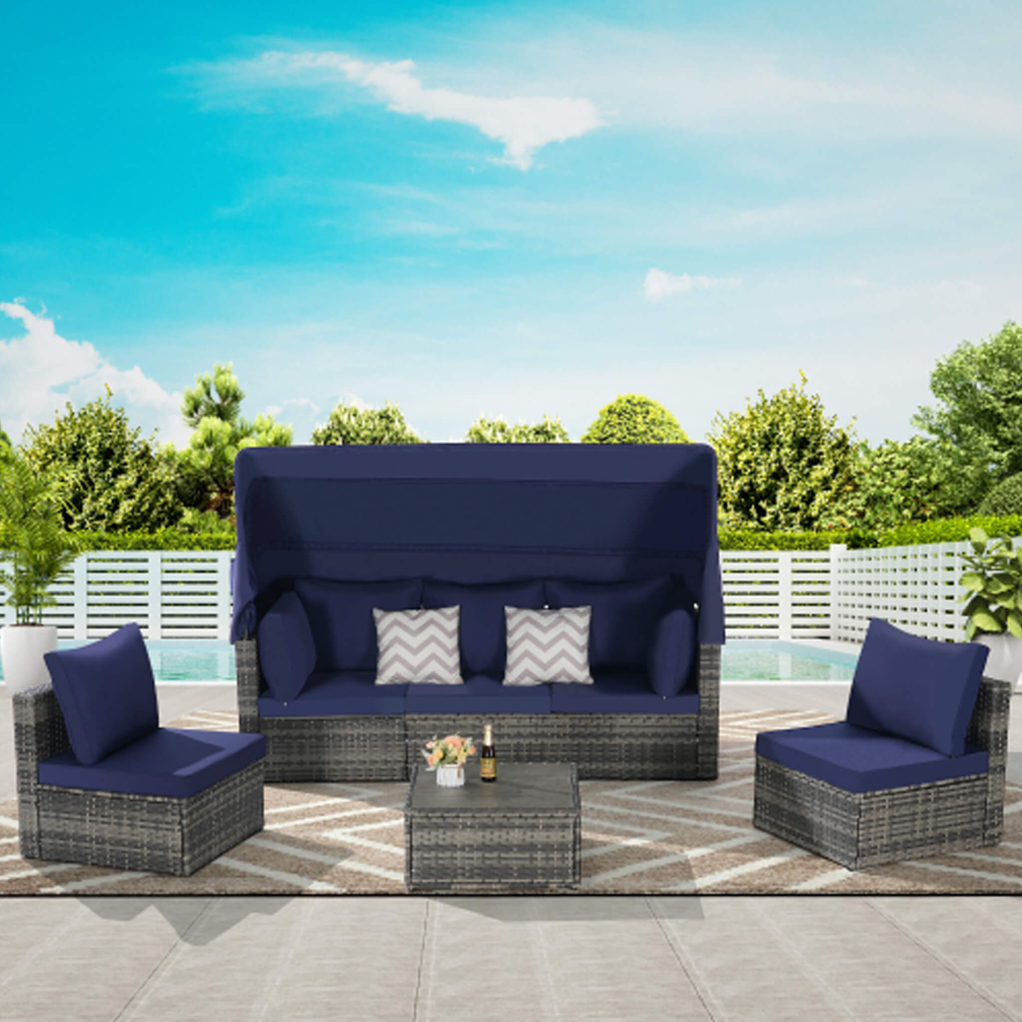 Alora 5-Piece Outdoor Patio Wicker Daybed Furniture Set With Retractable Canopy (SAK37816) – SAKSBY WHOLESALE, view 4