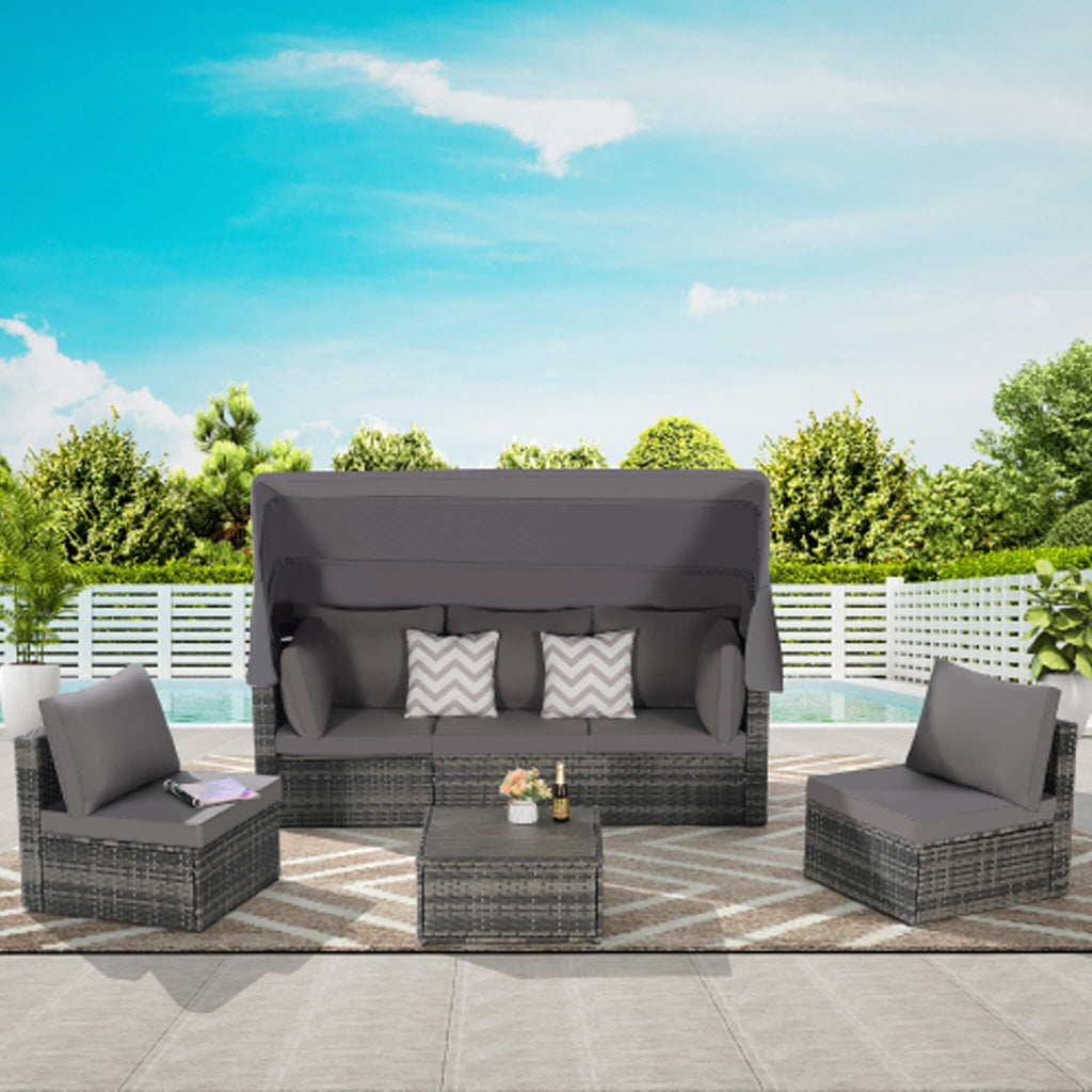 Alora 5-Piece Outdoor Patio Wicker Daybed Furniture Set With Retractable Canopy (SAK37816) – SAKSBY WHOLESALE, view 3
