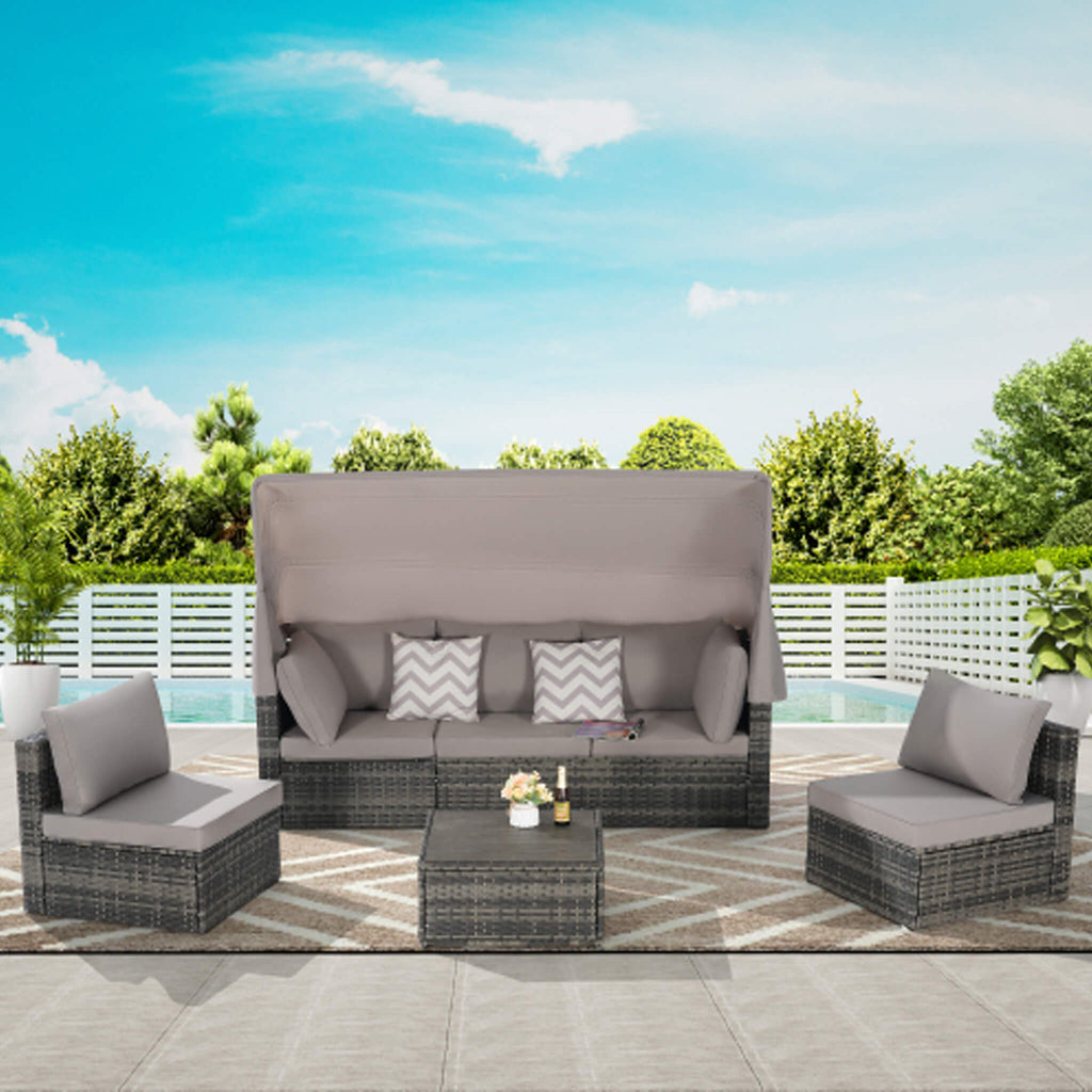 Alora 5-Piece Outdoor Patio Wicker Daybed Furniture Set With Retractable Canopy (SAK37816) – SAKSBY WHOLESALE