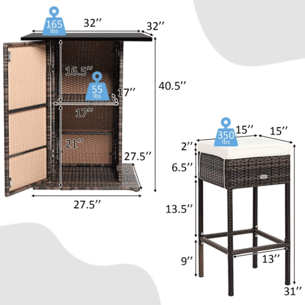 Alora 5-Piece Patio Rattan Bar Table Stool Set With Hidden Storage Shelf & Cushions (SAK14645) – SAKSBY WHOLESALE, view 11