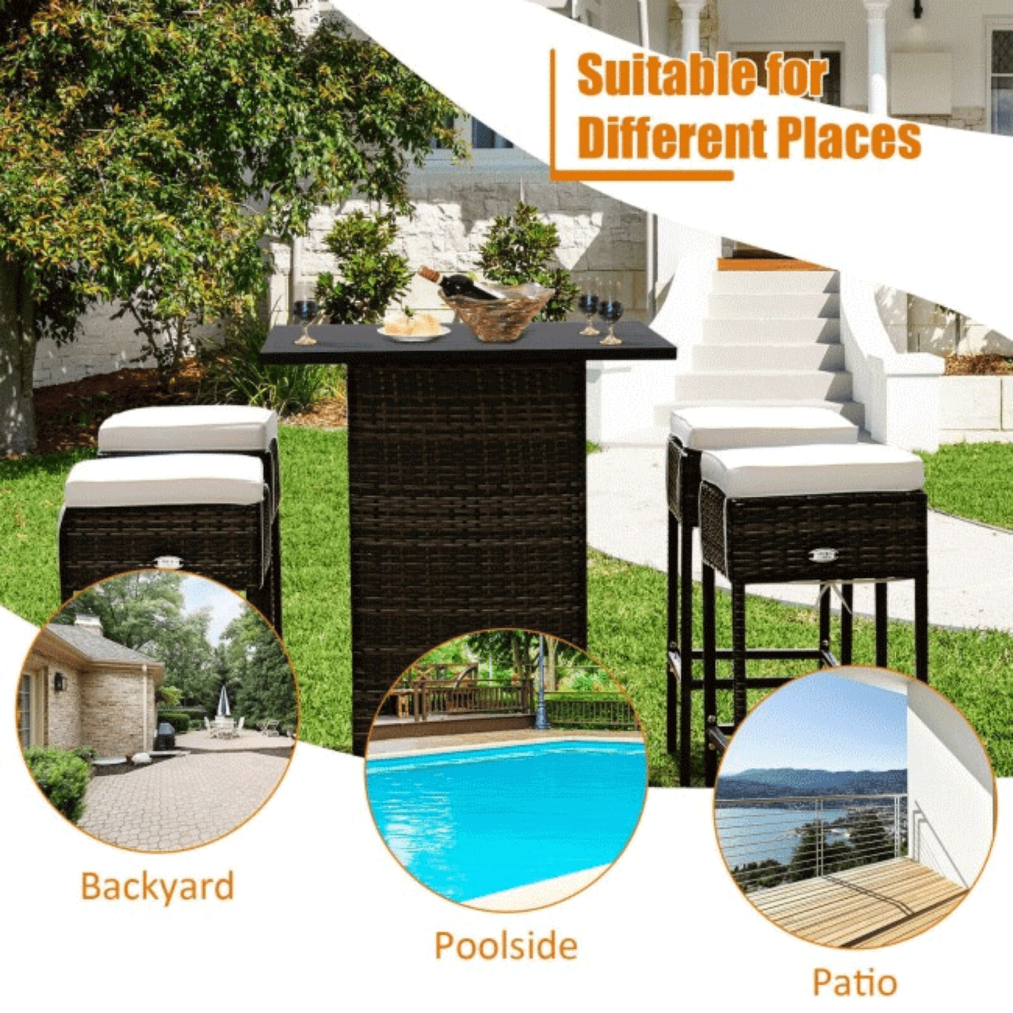 Alora 5-Piece Patio Rattan Bar Table Stool Set With Hidden Storage Shelf & Cushions (SAK14645) – SAKSBY WHOLESALE, view 9