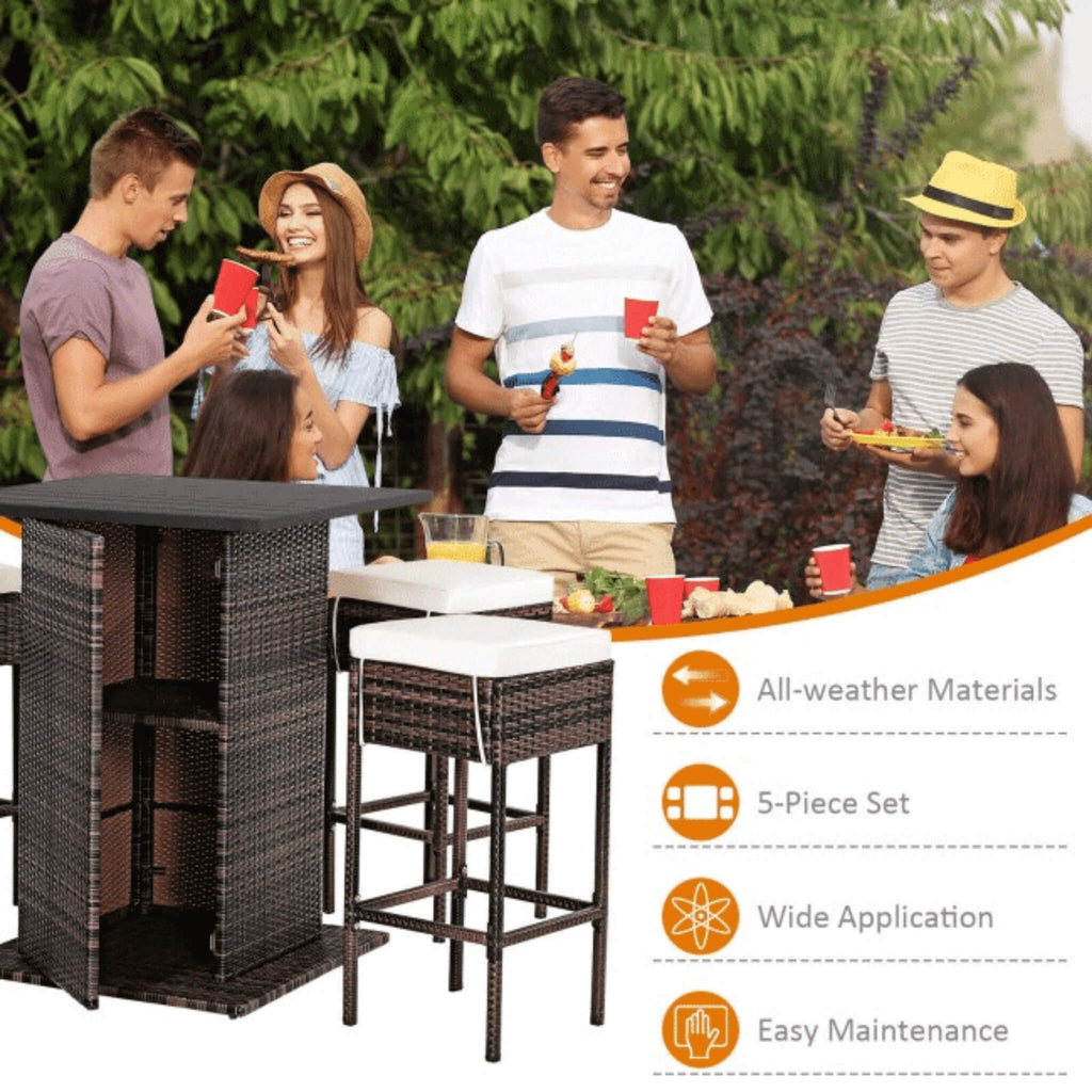 Alora 5-Piece Patio Rattan Bar Table Stool Set With Hidden Storage Shelf & Cushions (SAK14645) – SAKSBY WHOLESALE, view 8