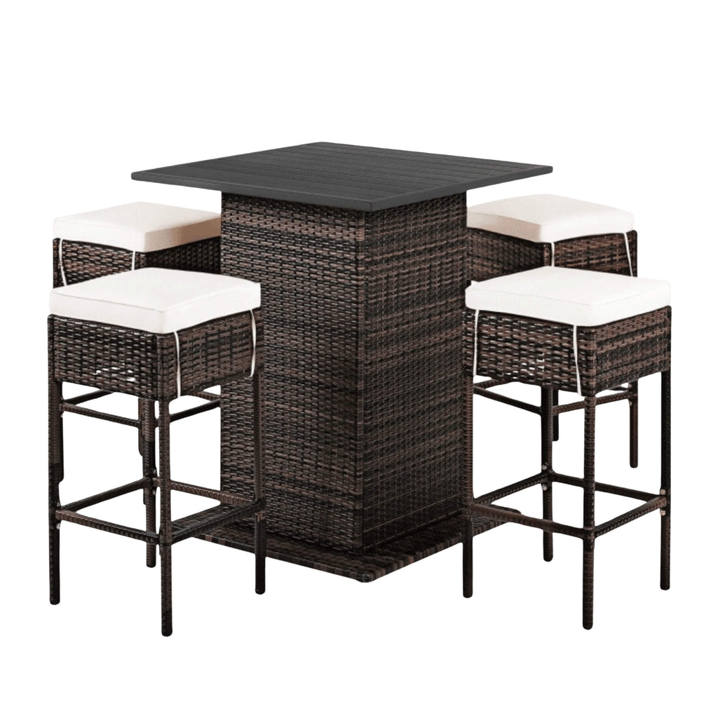 Alora 5-Piece Patio Rattan Bar Table Stool Set With Hidden Storage Shelf & Cushions (SAK14645) – SAKSBY WHOLESALE, view 5