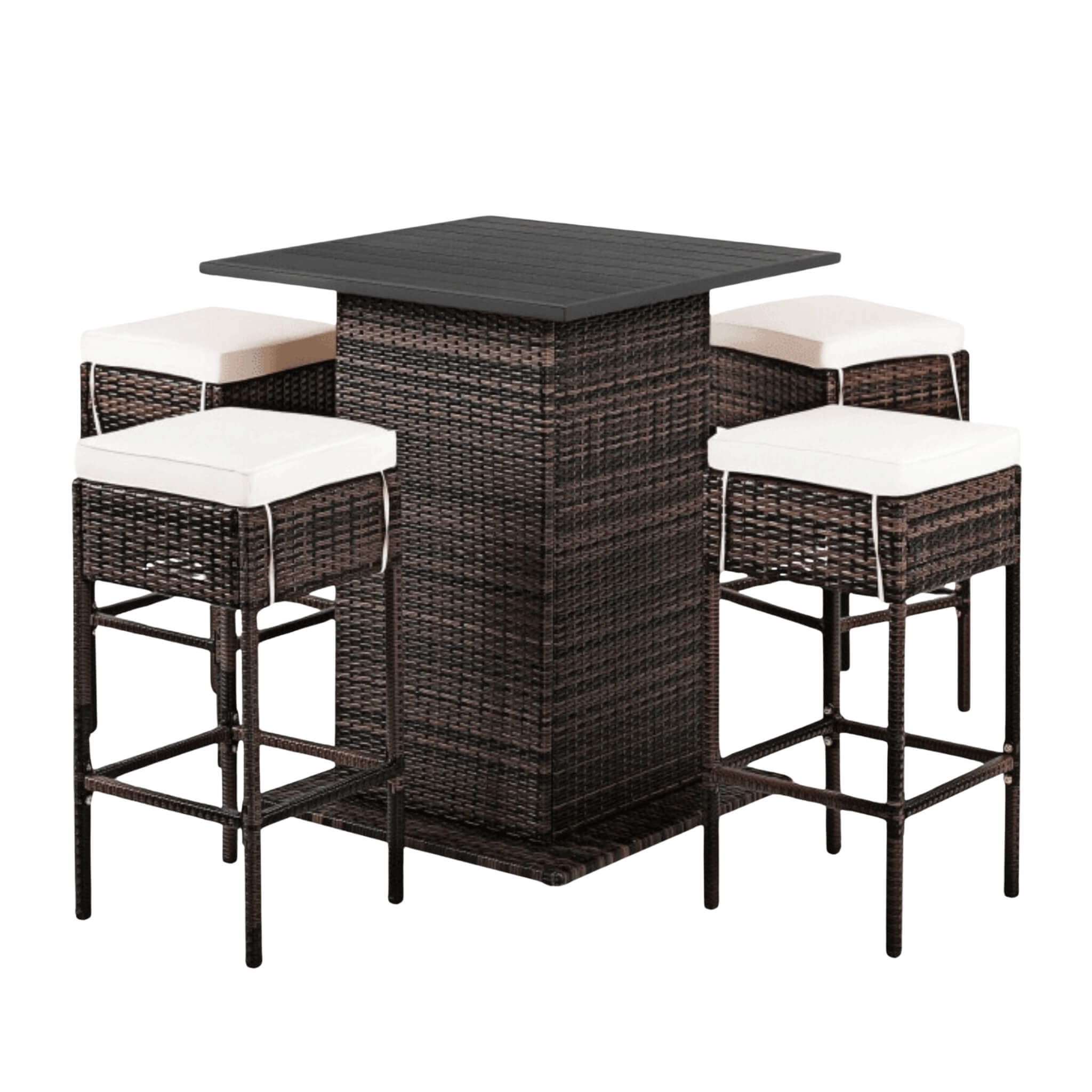 Alora 5-Piece Patio Rattan Bar Table Stool Set With Hidden Storage Shelf & Cushions (SAK14645) – SAKSBY WHOLESALE, view 5