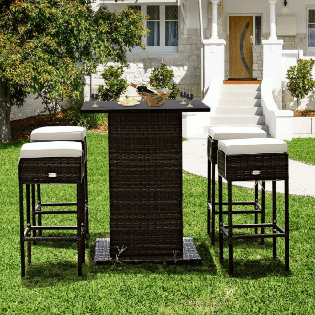Alora 5-Piece Patio Rattan Bar Table Stool Set With Hidden Storage Shelf & Cushions (SAK14645) – SAKSBY WHOLESALE, view 4