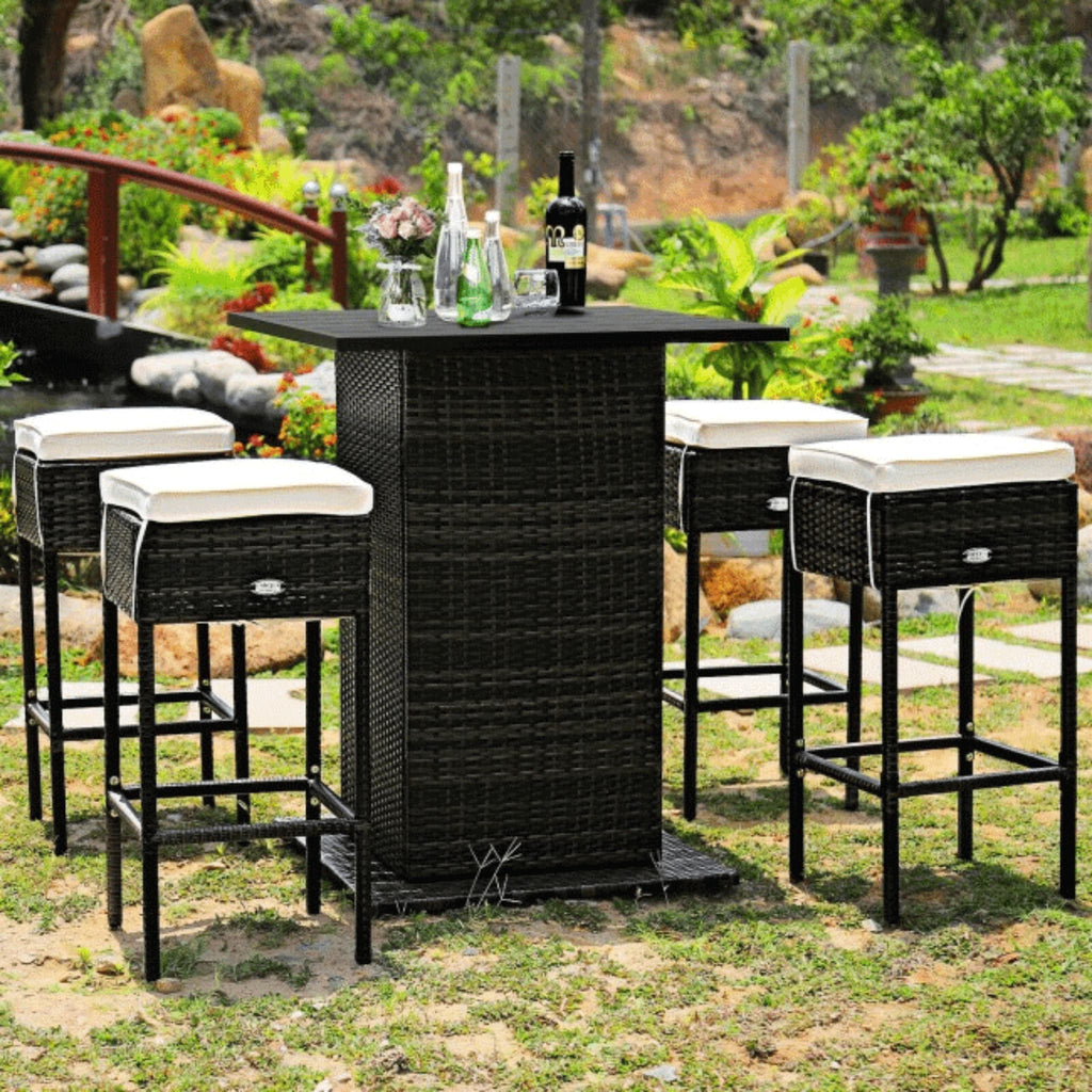 Alora 5-Piece Patio Rattan Bar Table Stool Set With Hidden Storage Shelf & Cushions (SAK14645) – SAKSBY WHOLESALE, view 10