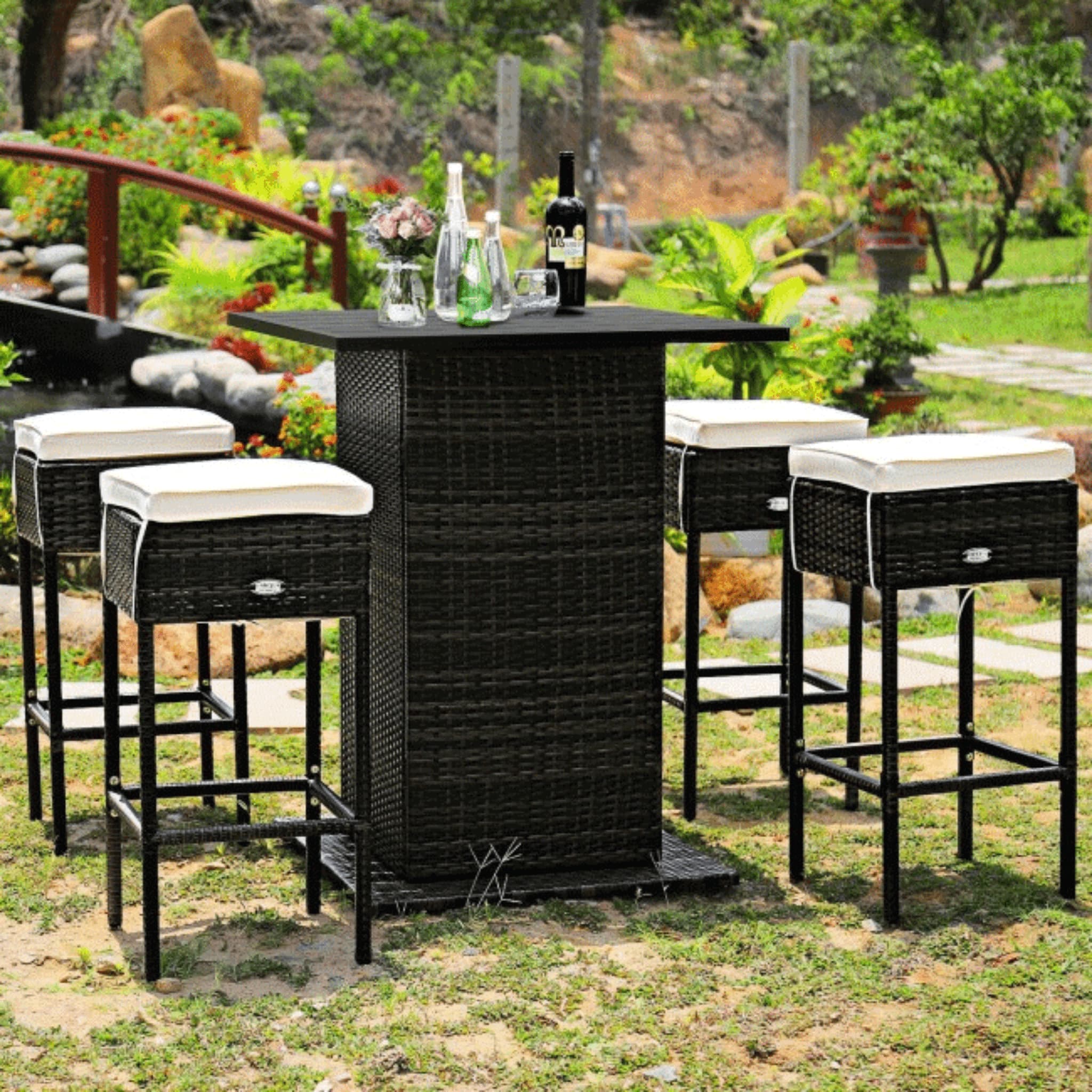 Alora 5-Piece Patio Rattan Bar Table Stool Set With Hidden Storage Shelf & Cushions (SAK14645) – SAKSBY WHOLESALE, view 10