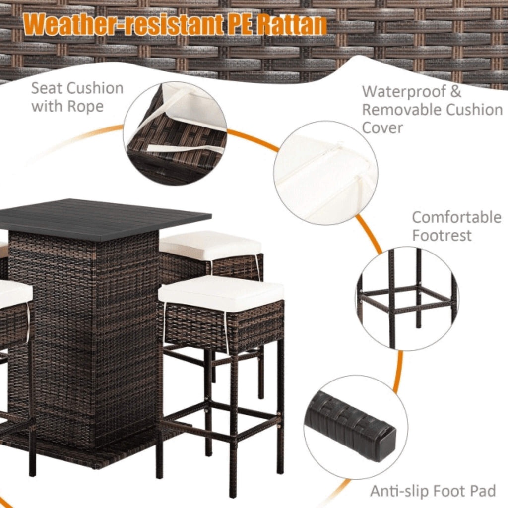 Alora 5-Piece Patio Rattan Bar Table Stool Set With Hidden Storage Shelf & Cushions (SAK14645) – SAKSBY WHOLESALE, view 6