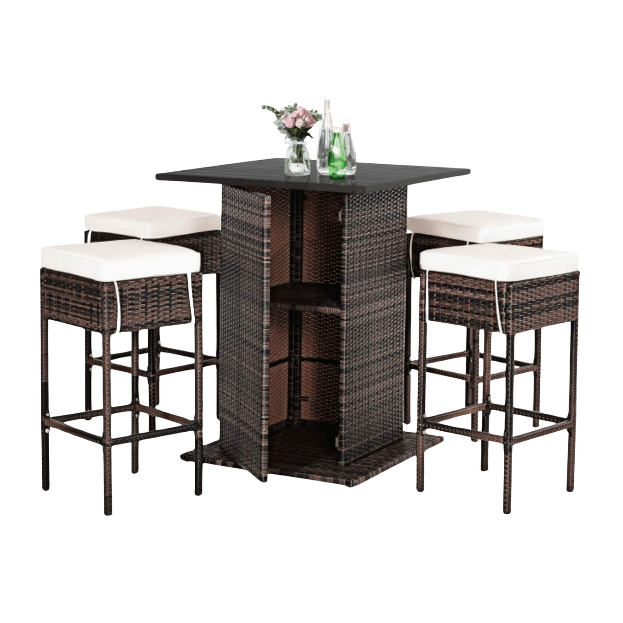 Alora 5-Piece Patio Rattan Bar Table Stool Set With Hidden Storage Shelf & Cushions (SAK14645) – SAKSBY WHOLESALE, view 3