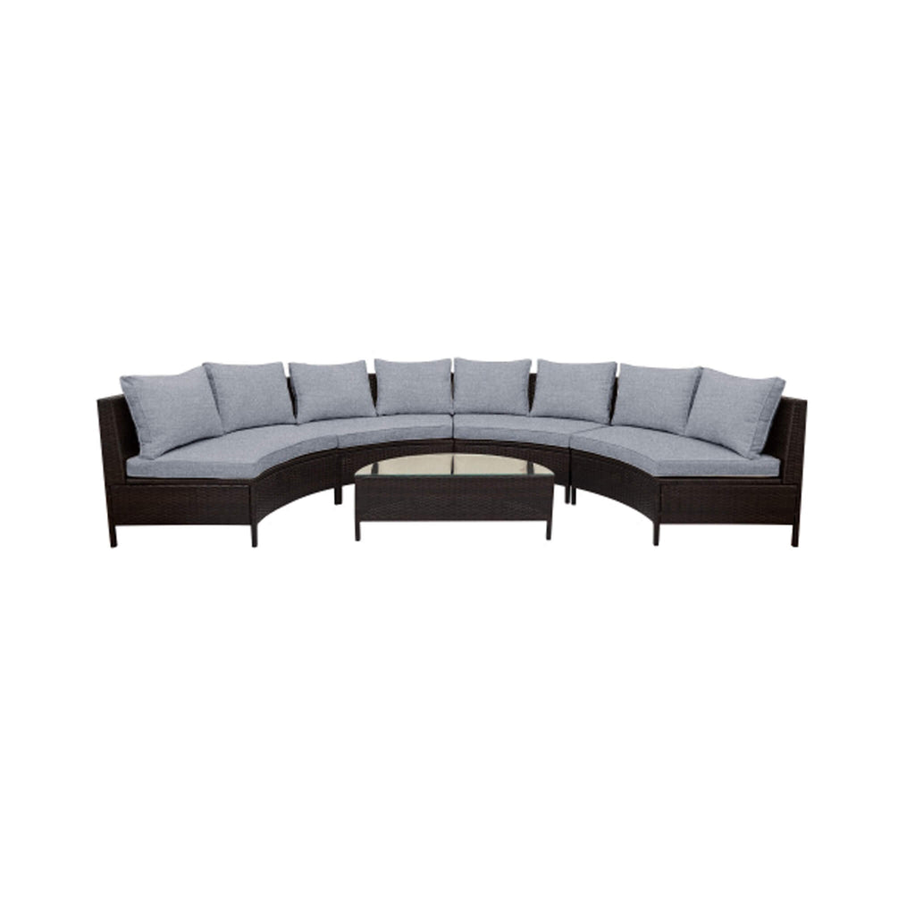 Alora Premium 5-Piece All-Weather Half-Moon Outdoor Rattan Wicker Patio Sectional Sofa Furniture Set With Tempered Glass Tabl
