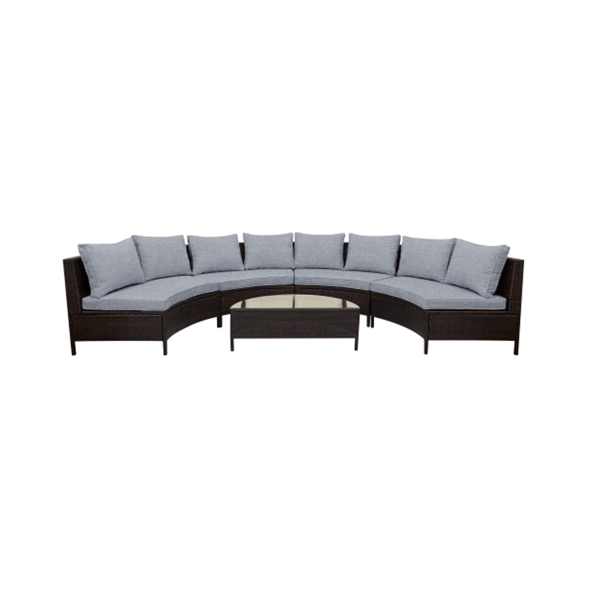 Alora Premium 5-Piece All-Weather Half-Moon Outdoor Rattan Wicker Patio Sectional Sofa Furniture Set With Tempered Glass Tabl