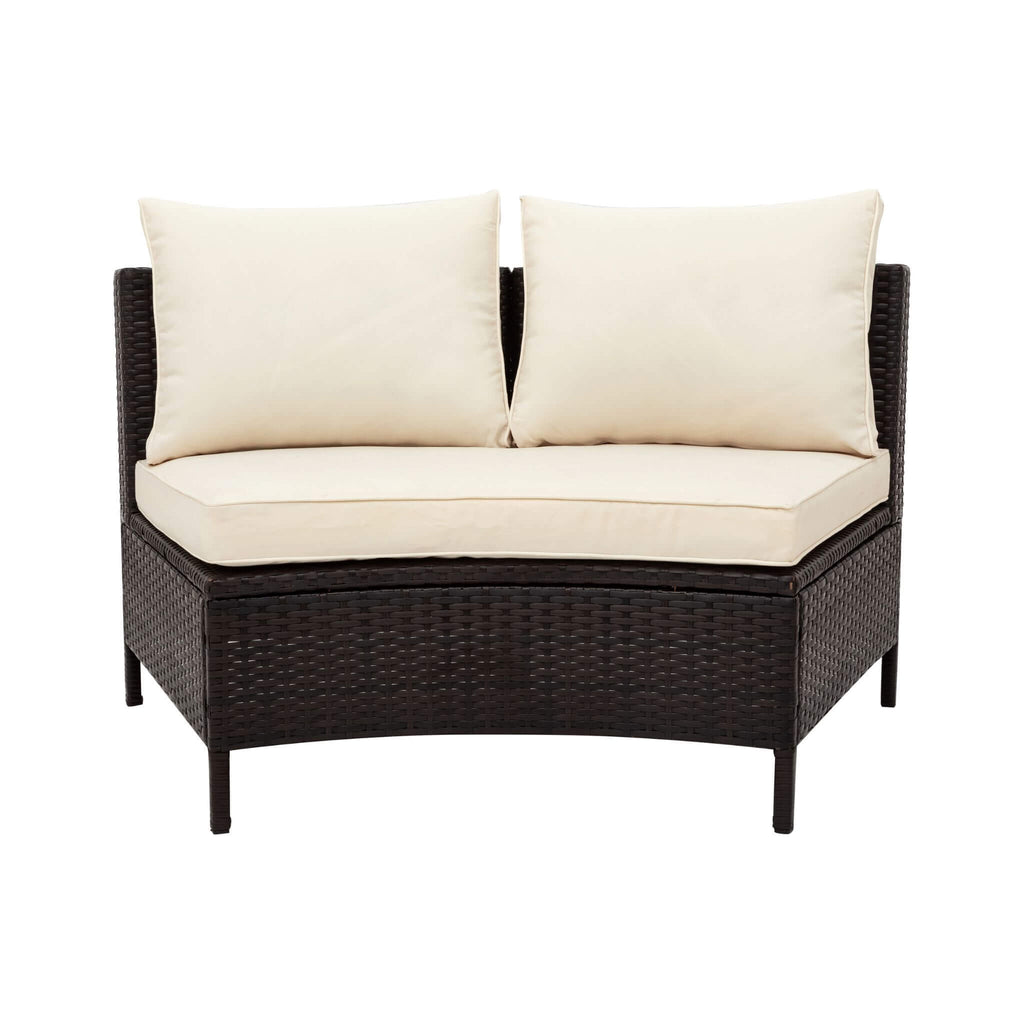 Alora Premium 5-Piece All-Weather Half-Moon Outdoor Rattan Wicker Patio Sectional Sofa Furniture Set With Tempered Glass Tabl