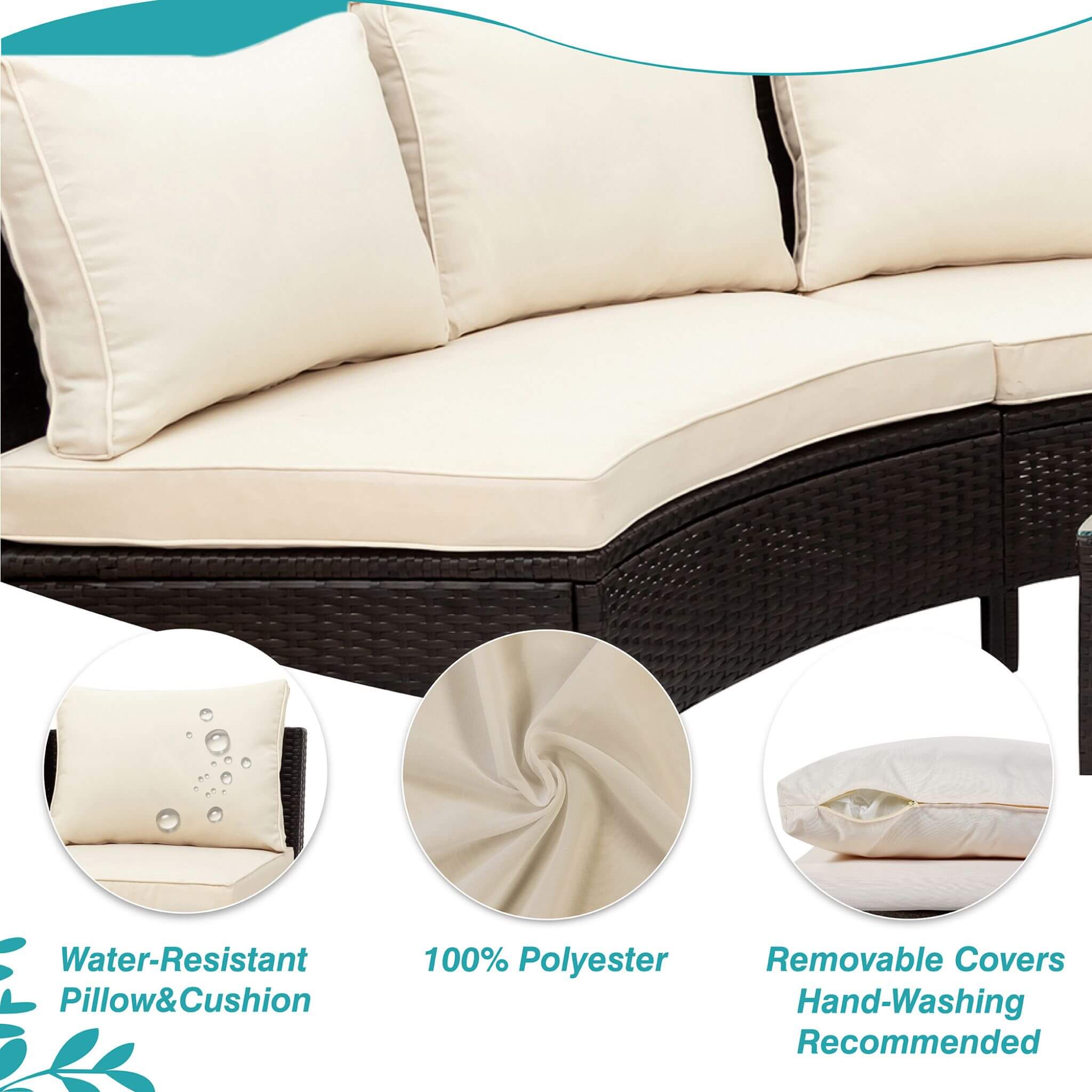 Alora Premium 5-Piece All-Weather Half-Moon Outdoor Rattan Wicker Patio Sectional Sofa Furniture Set With Tempered Glass Tabl