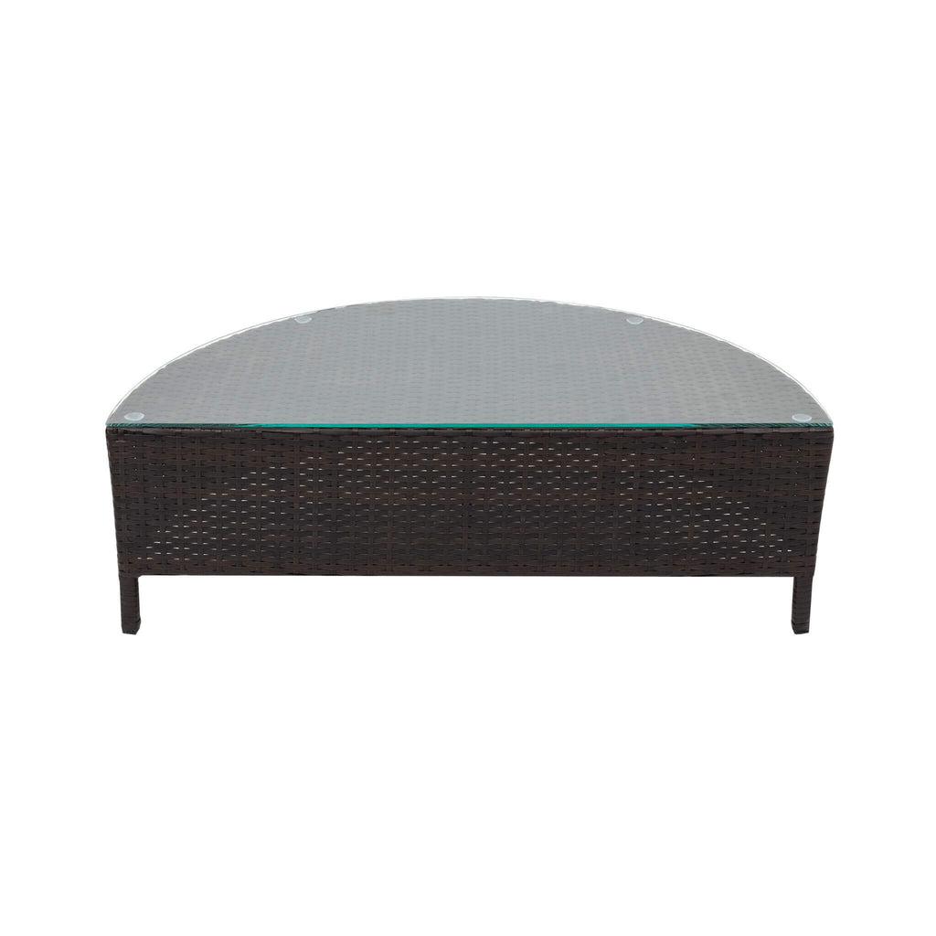 Alora Premium 5-Piece All-Weather Half-Moon Outdoor Rattan Wicker Patio Sectional Sofa Furniture Set With Tempered Glass Tabl