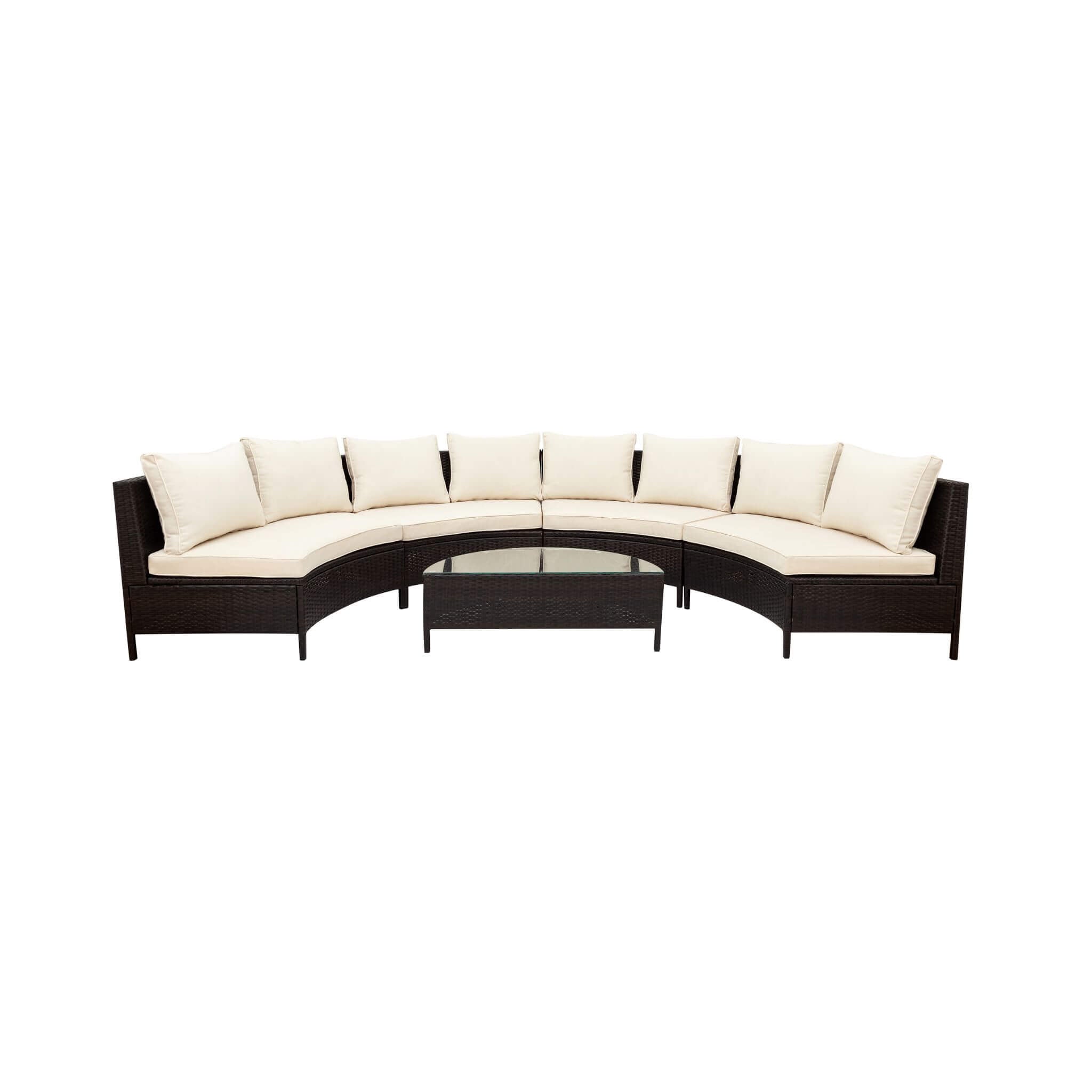 Alora Premium 5-Piece All-Weather Half-Moon Outdoor Rattan Wicker Patio Sectional Sofa Furniture Set With Tempered Glass Tabl