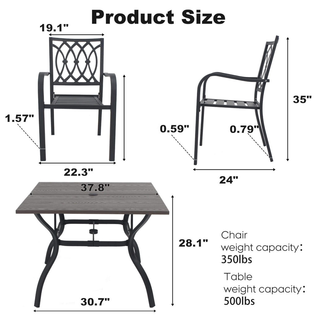 Alora 5-Piece Outdoor Dining Set With 4 Heavy-Duty Chairs And Square Table With Umbrella Hole [UMBRELLA NOT INCLUDED] (SAK935