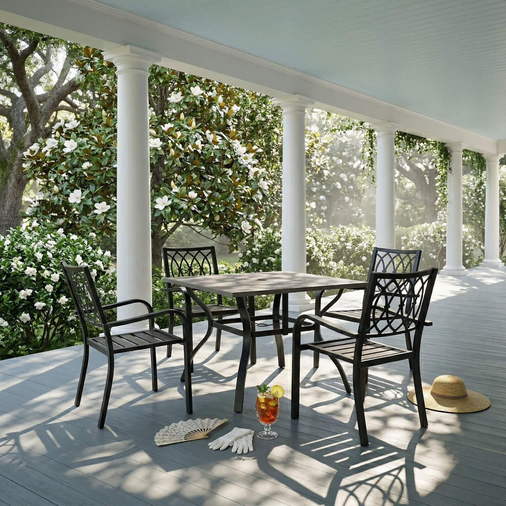 Alora 5-Piece Outdoor Dining Set With 4 Heavy-Duty Chairs And Square Table With Umbrella Hole [UMBRELLA NOT INCLUDED] (SAK935