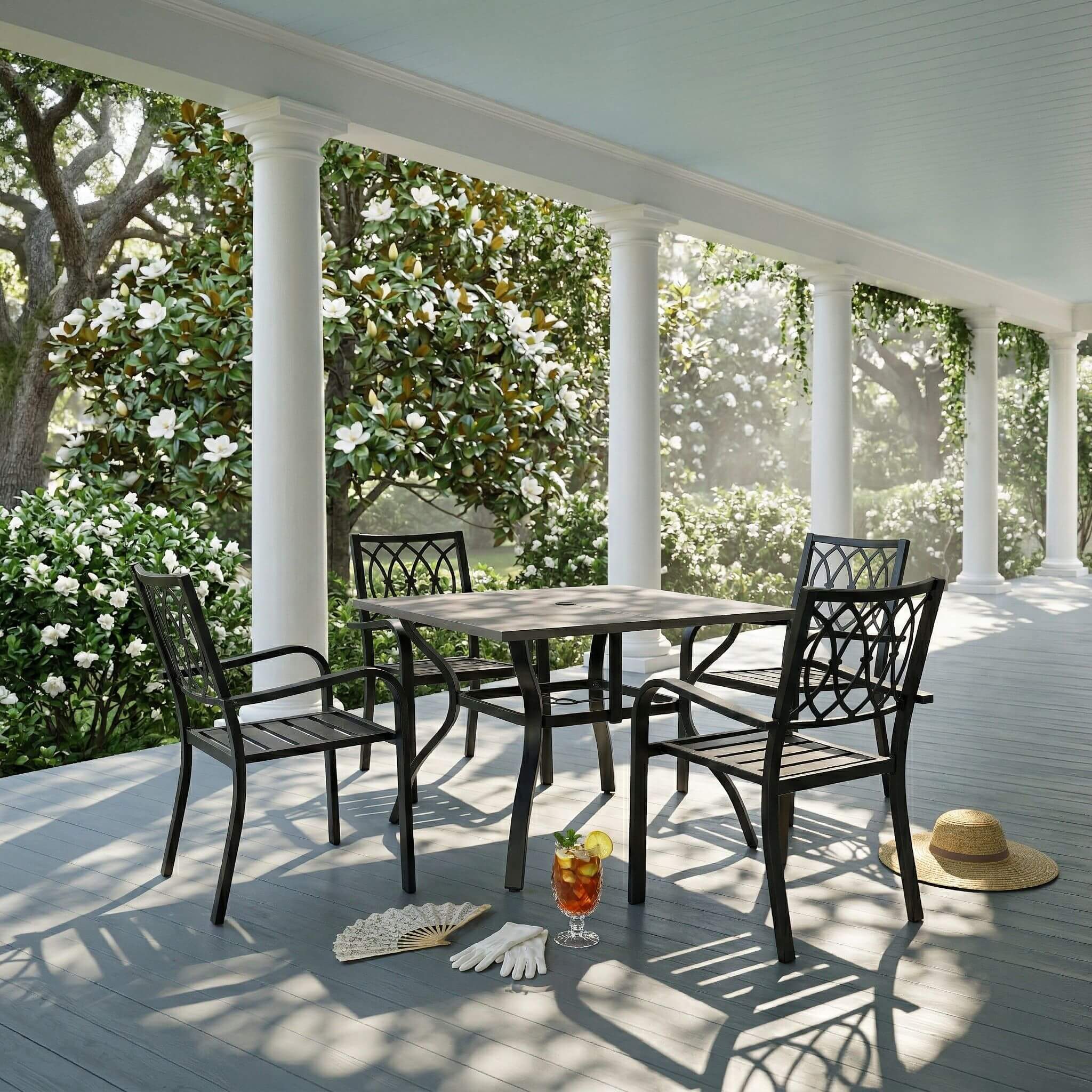 Alora 5-Piece Outdoor Dining Set With 4 Heavy-Duty Chairs And Square Table With Umbrella Hole [UMBRELLA NOT INCLUDED] (SAK935