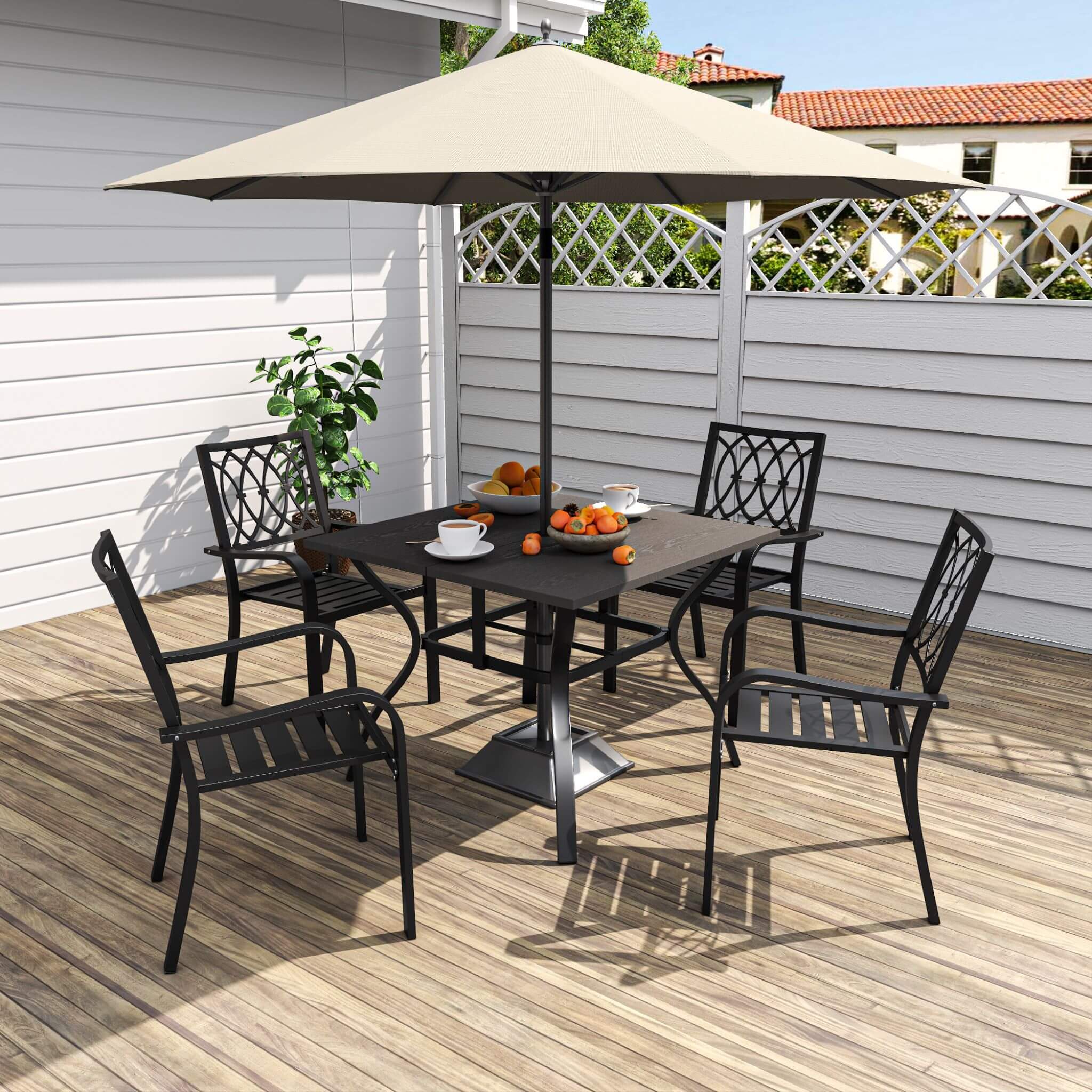 Alora 5-Piece Outdoor Dining Set With 4 Heavy-Duty Chairs And Square Table With Umbrella Hole [UMBRELLA NOT INCLUDED] (SAK935