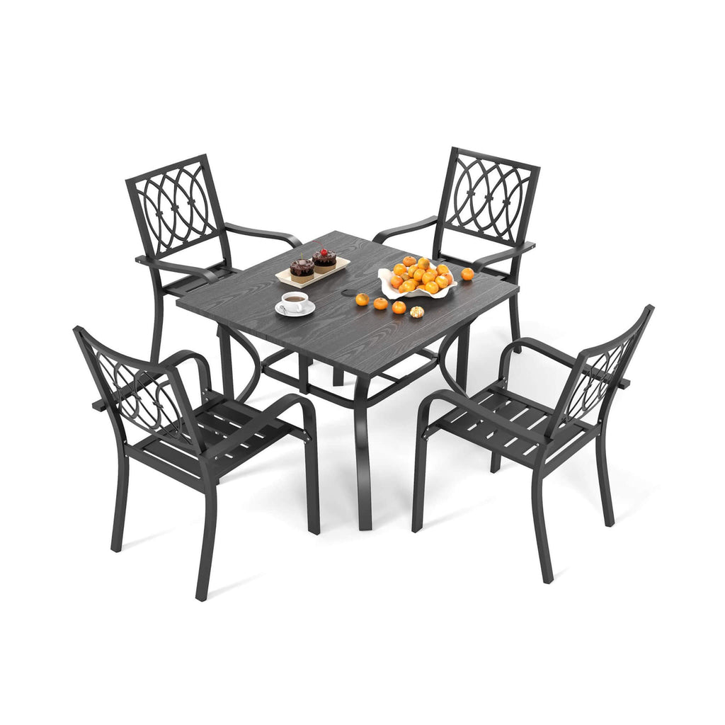 Alora 5-Piece Outdoor Dining Set With 4 Heavy-Duty Chairs And Square Table With Umbrella Hole [UMBRELLA NOT INCLUDED] (SAK935