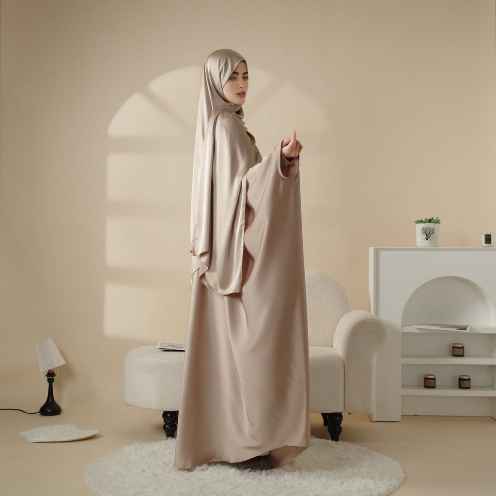Mariam's Collection 5-Piece Set Butterfly Abaya With Niqab, Loose Full Cover Satin Abaya (MOA019) — detail shot 10