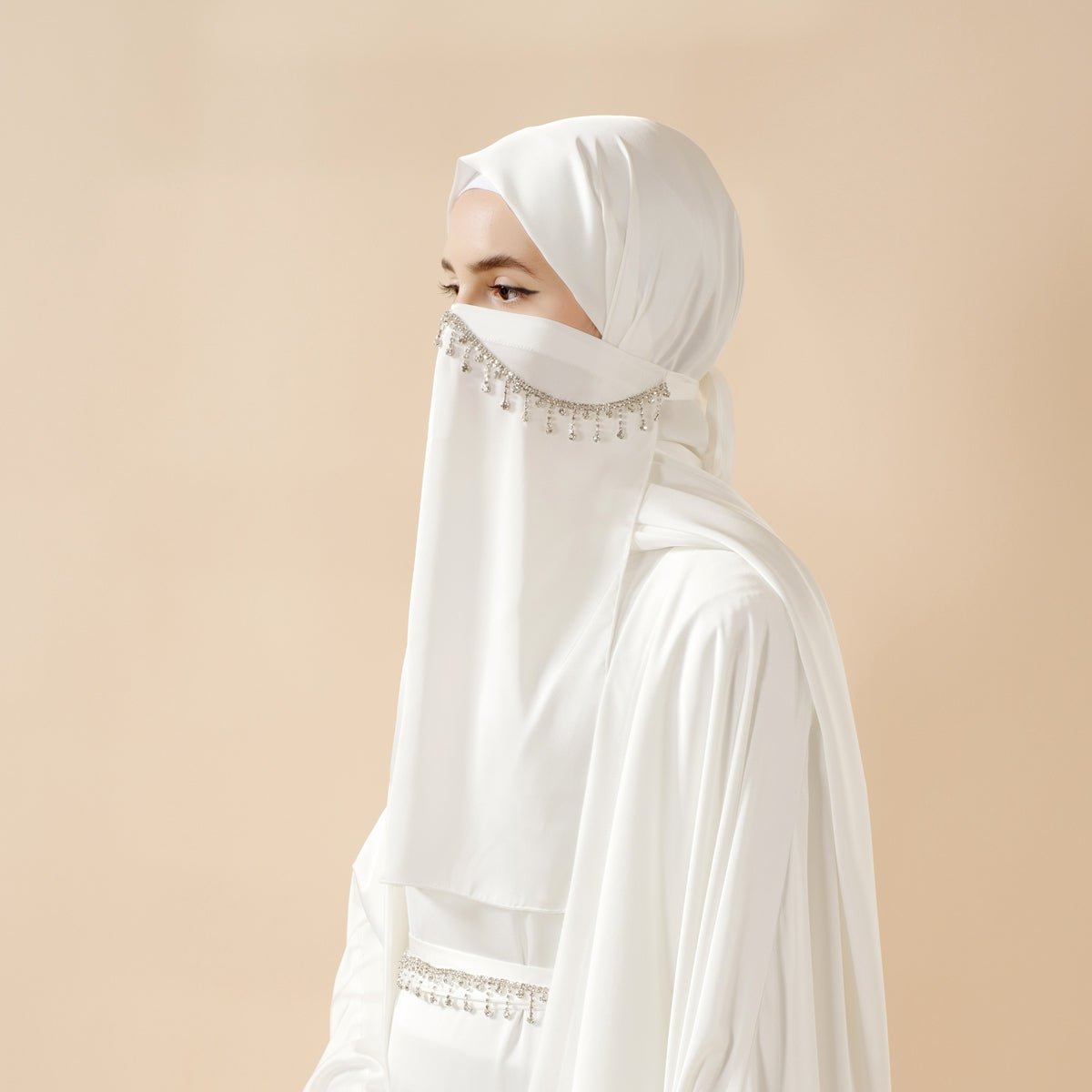 Mariam's Collection 5-Piece Set Butterfly Abaya With Niqab, Loose Full Cover Satin Abaya (MOA019) — construction detail