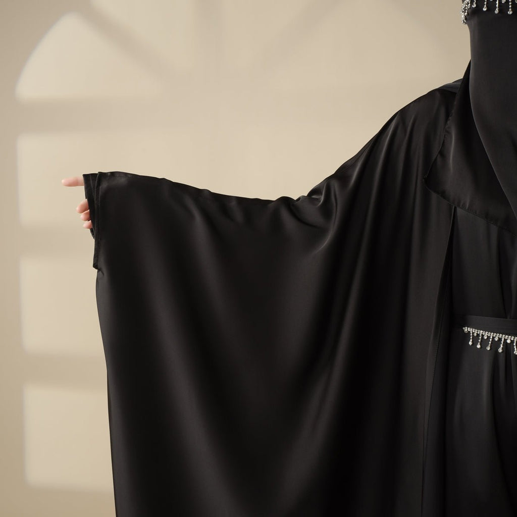 Mariam's Collection 5-Piece Set Butterfly Abaya With Niqab, Loose Full Cover Satin Abaya (MOA019) — back view