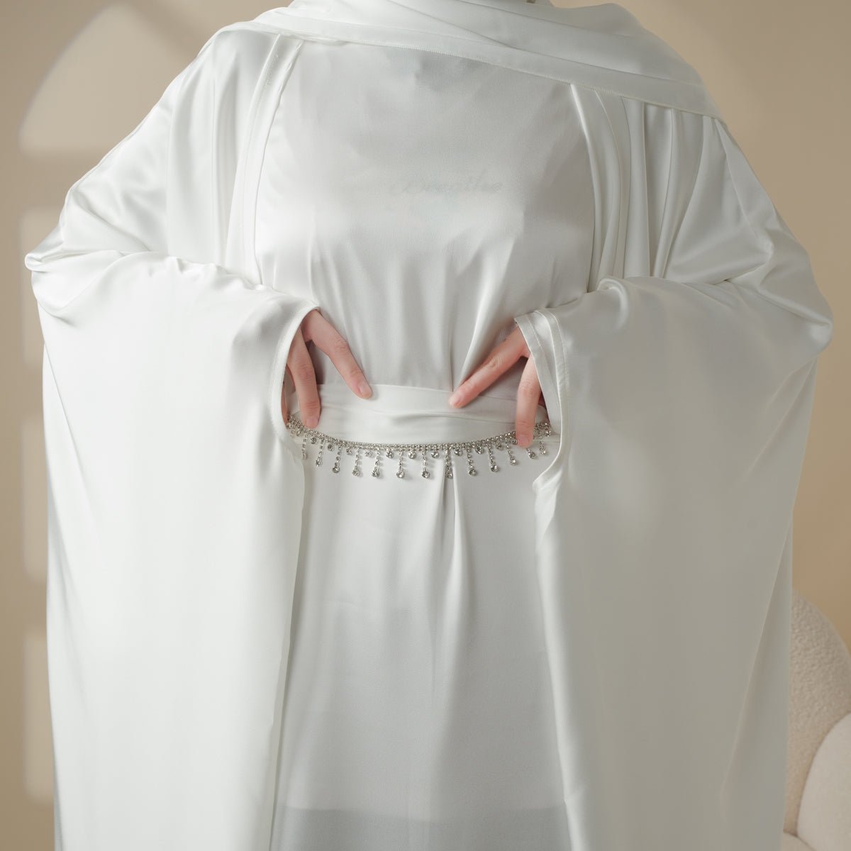 Mariam's Collection 5-Piece Set Butterfly Abaya With Niqab, Loose Full Cover Satin Abaya (MOA019) — lifestyle worn / used context