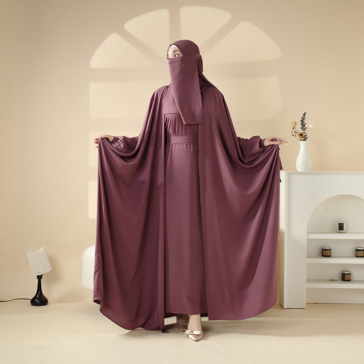 Mariam's Collection 5-Piece Set Farasha Abaya, Premium Farasha Textured Open Abaya (MOA095) — detail shot 8