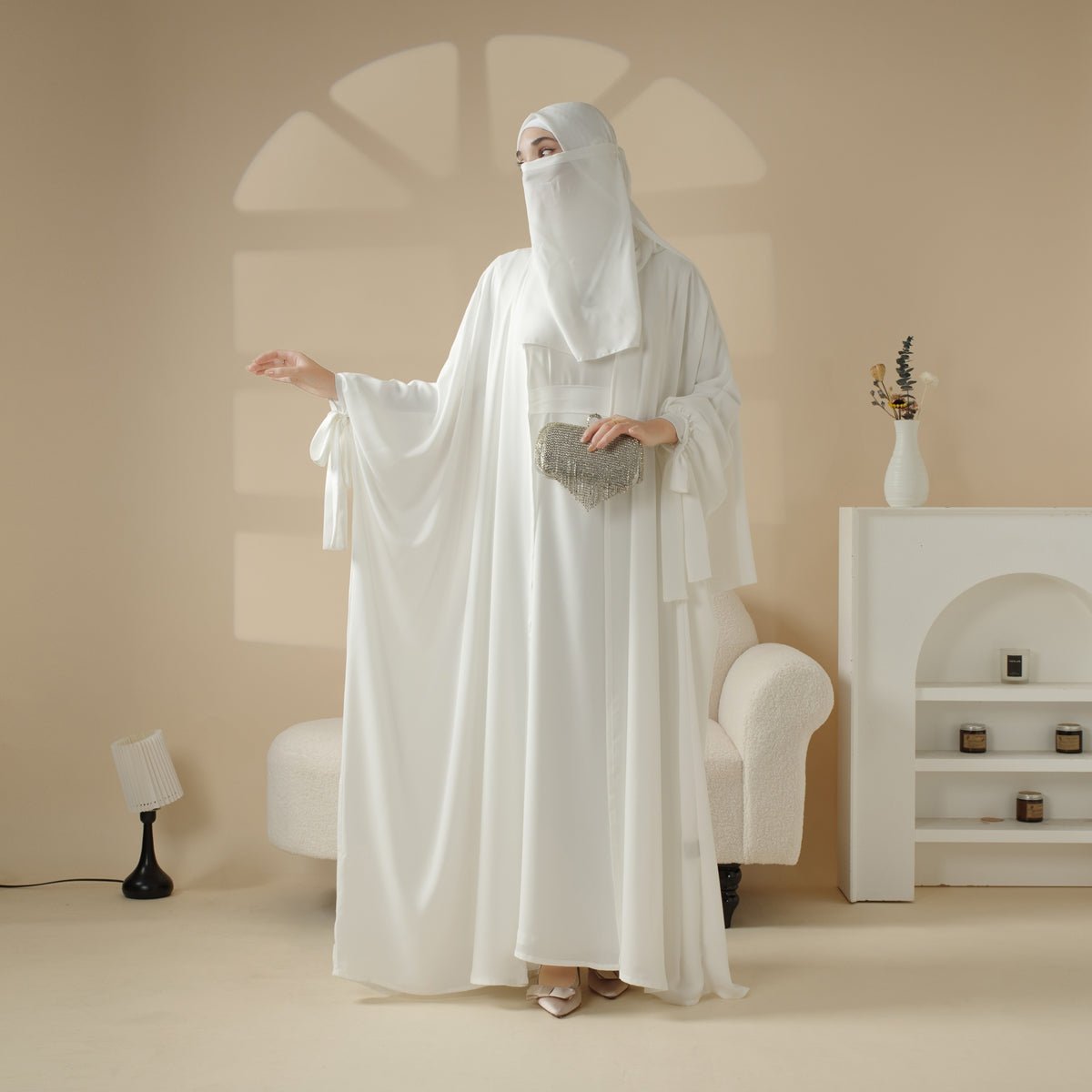 Mariam's Collection 5-Piece Set Farasha Abaya, Premium Farasha Textured Open Abaya (MOA095) — fabric or material detail