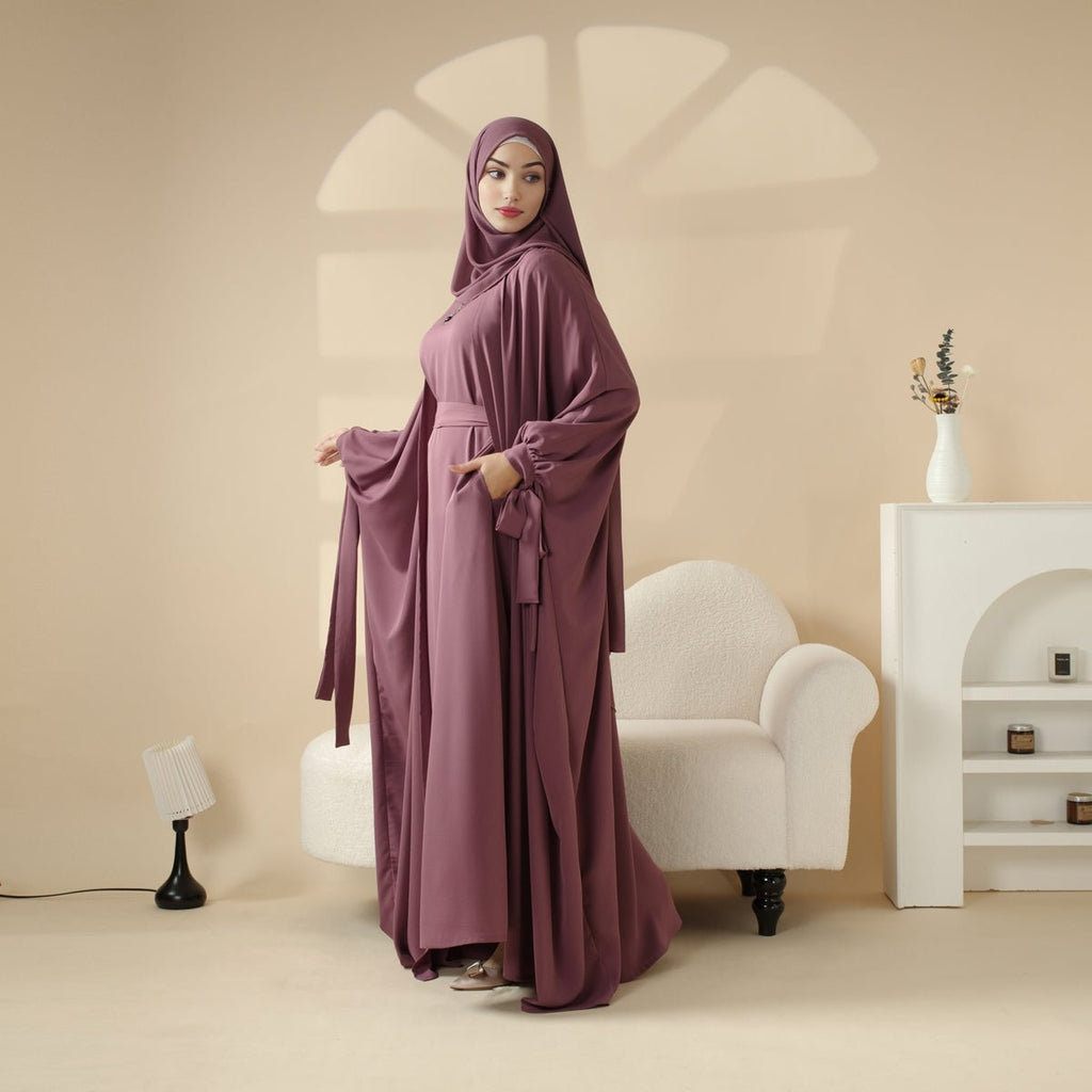 Mariam's Collection 5-Piece Set Farasha Abaya, Premium Farasha Textured Open Abaya (MOA095) — detail shot 9
