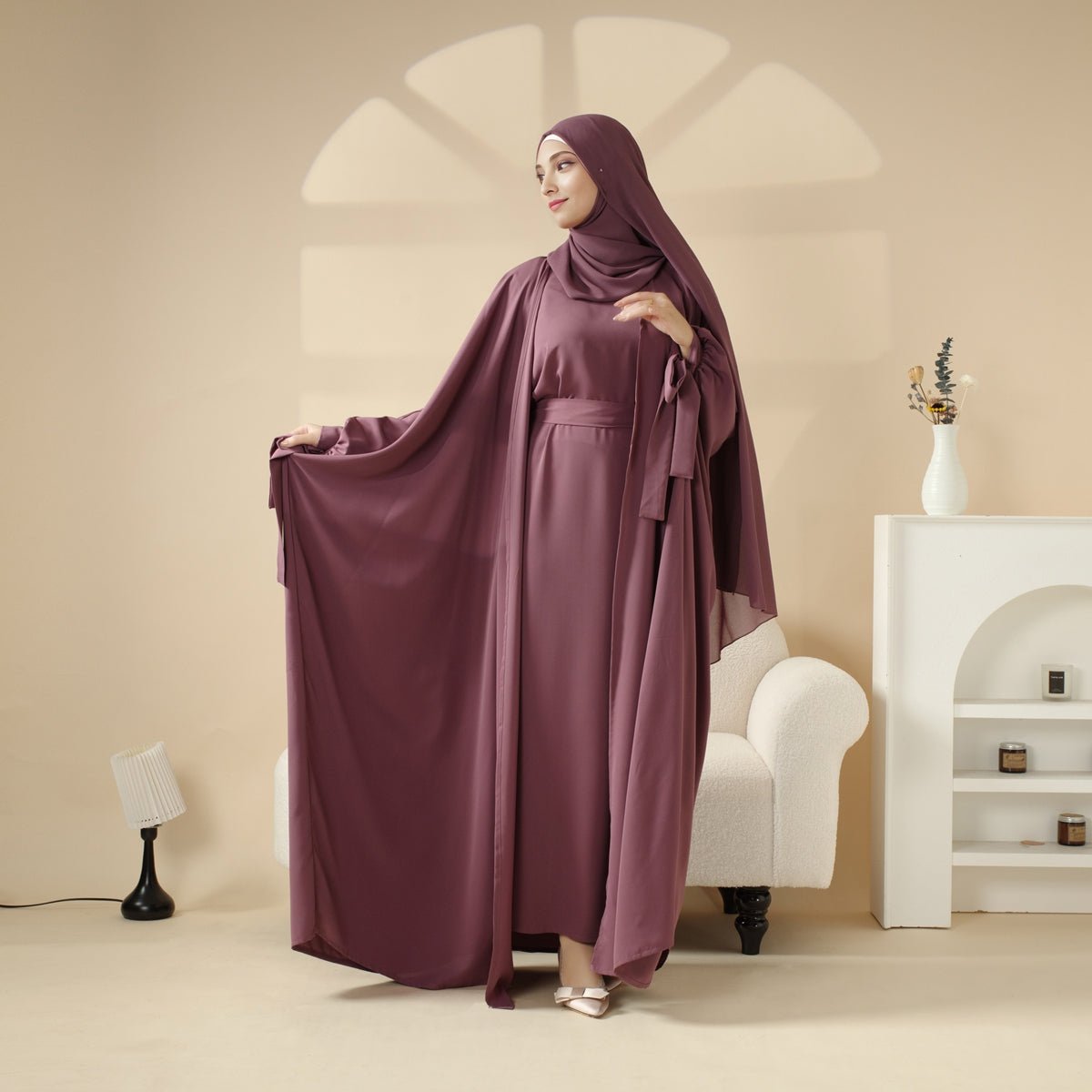 Mariam's Collection 5-Piece Set Farasha Abaya, Premium Farasha Textured Open Abaya (MOA095) — detail shot 10