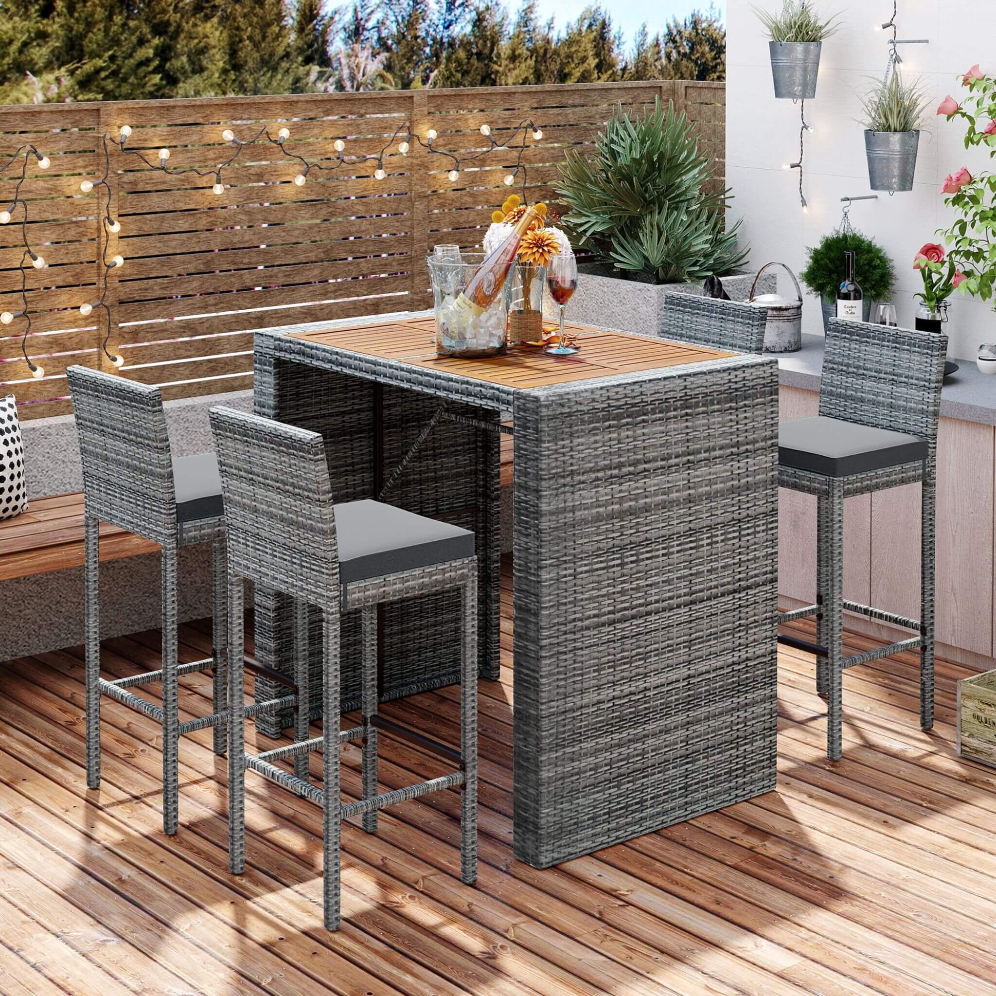 Alora 5-Piece Wicker Patio Bar Set With Cushions & Acacia Table (SAK26801) – SAKSBY WHOLESALE, view 4