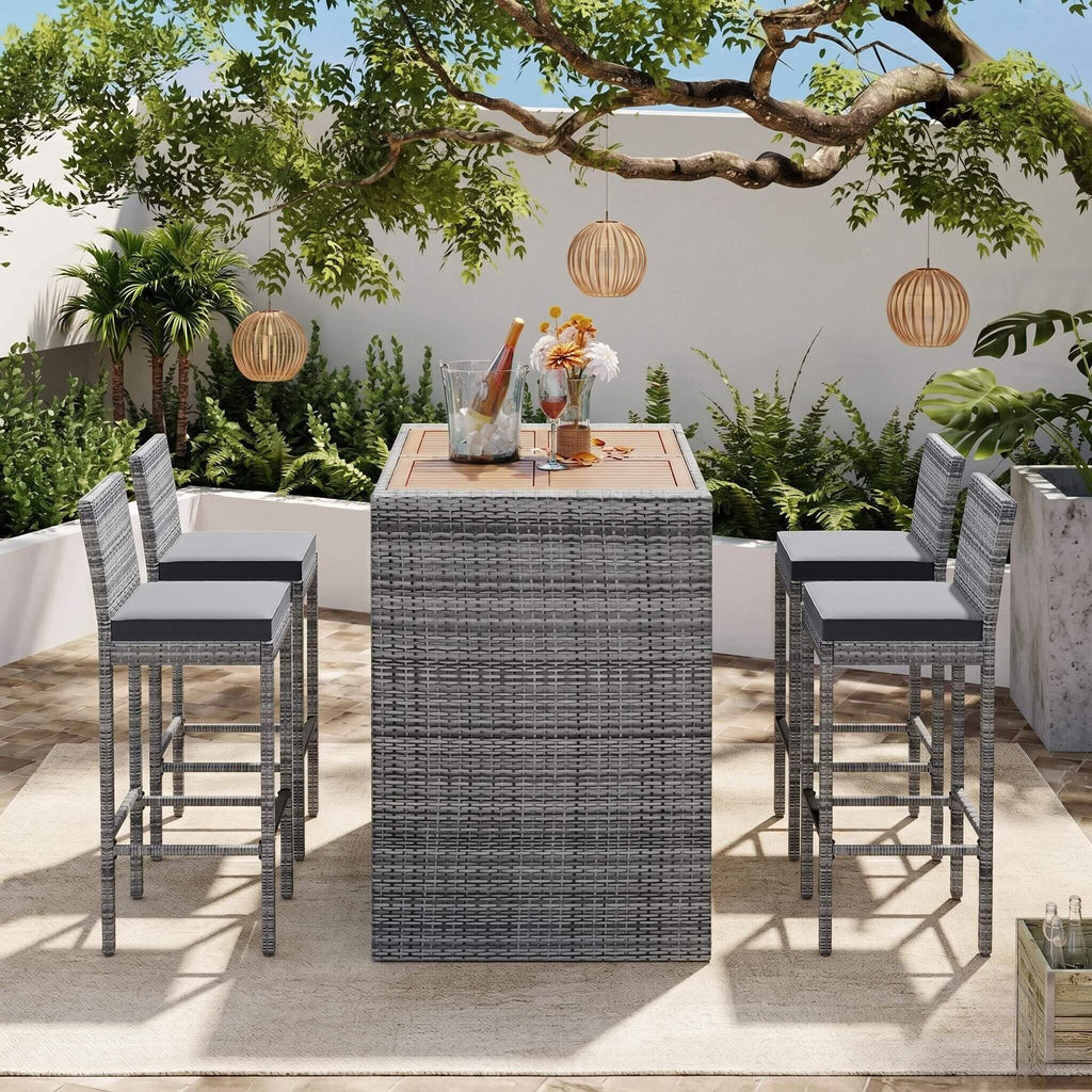 Alora 5-Piece Wicker Patio Bar Set With Cushions & Acacia Table (SAK26801) – SAKSBY WHOLESALE, view 3
