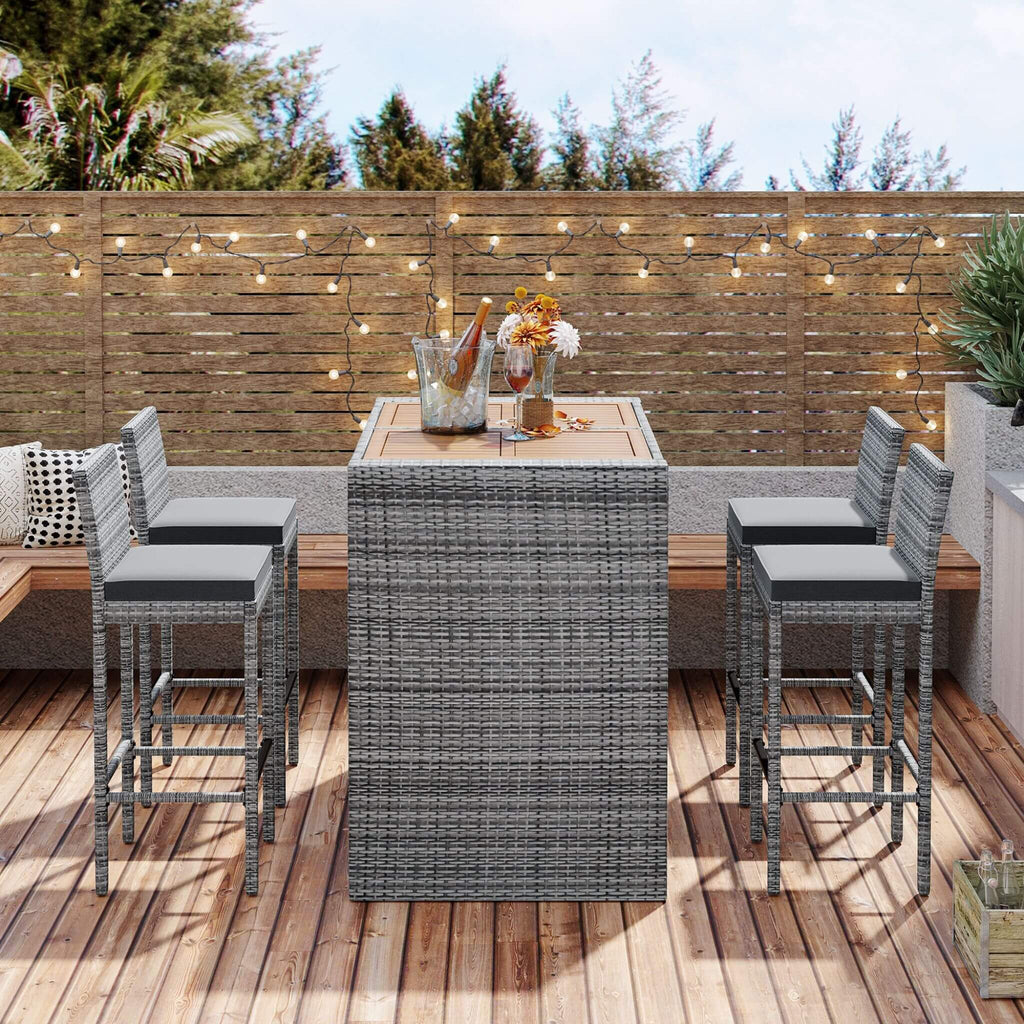 Alora 5-Piece Wicker Patio Bar Set With Cushions & Acacia Table (SAK26801) – SAKSBY WHOLESALE, view 6
