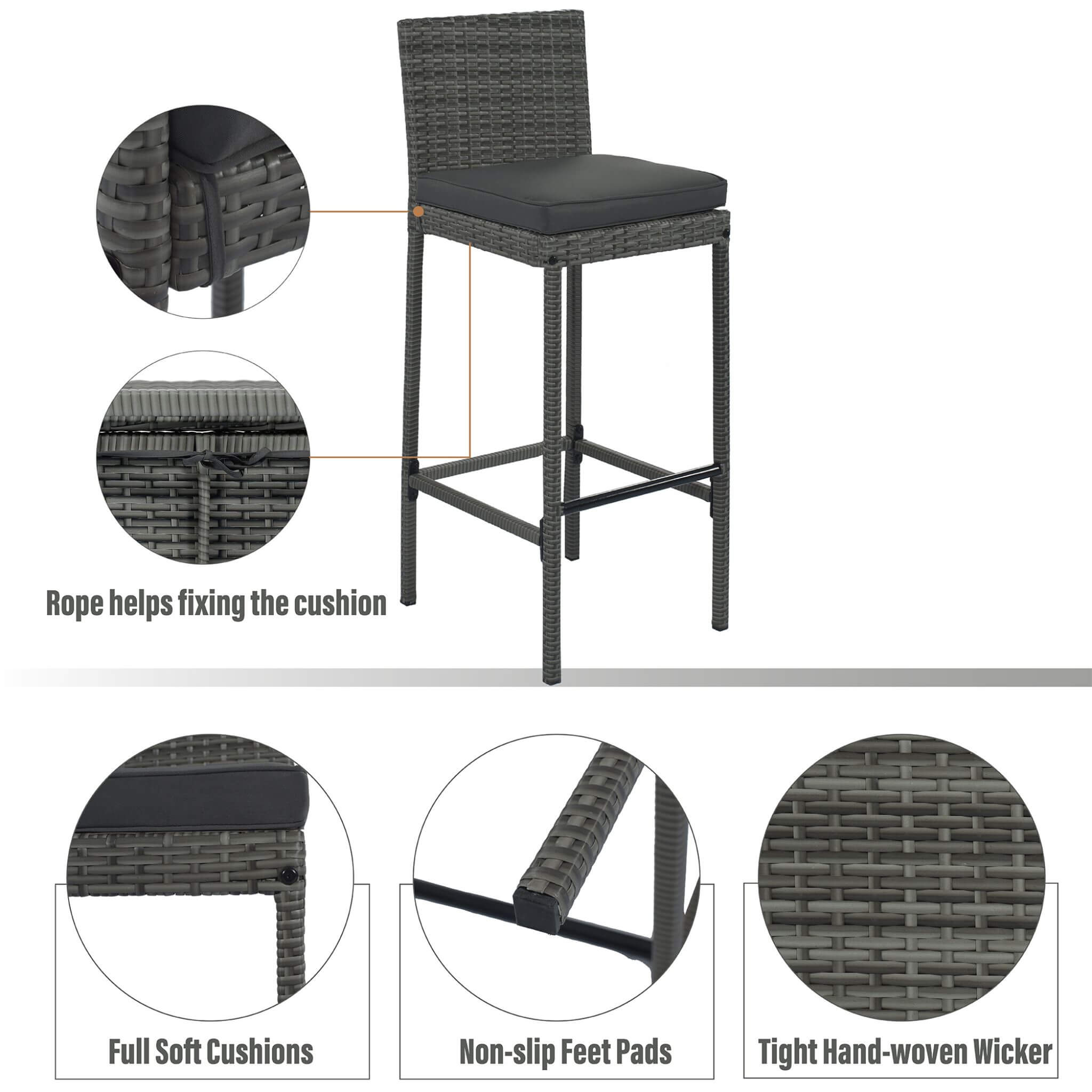 Alora 5-Piece Wicker Patio Bar Set With Cushions & Acacia Table (SAK26801) – SAKSBY WHOLESALE, view 8