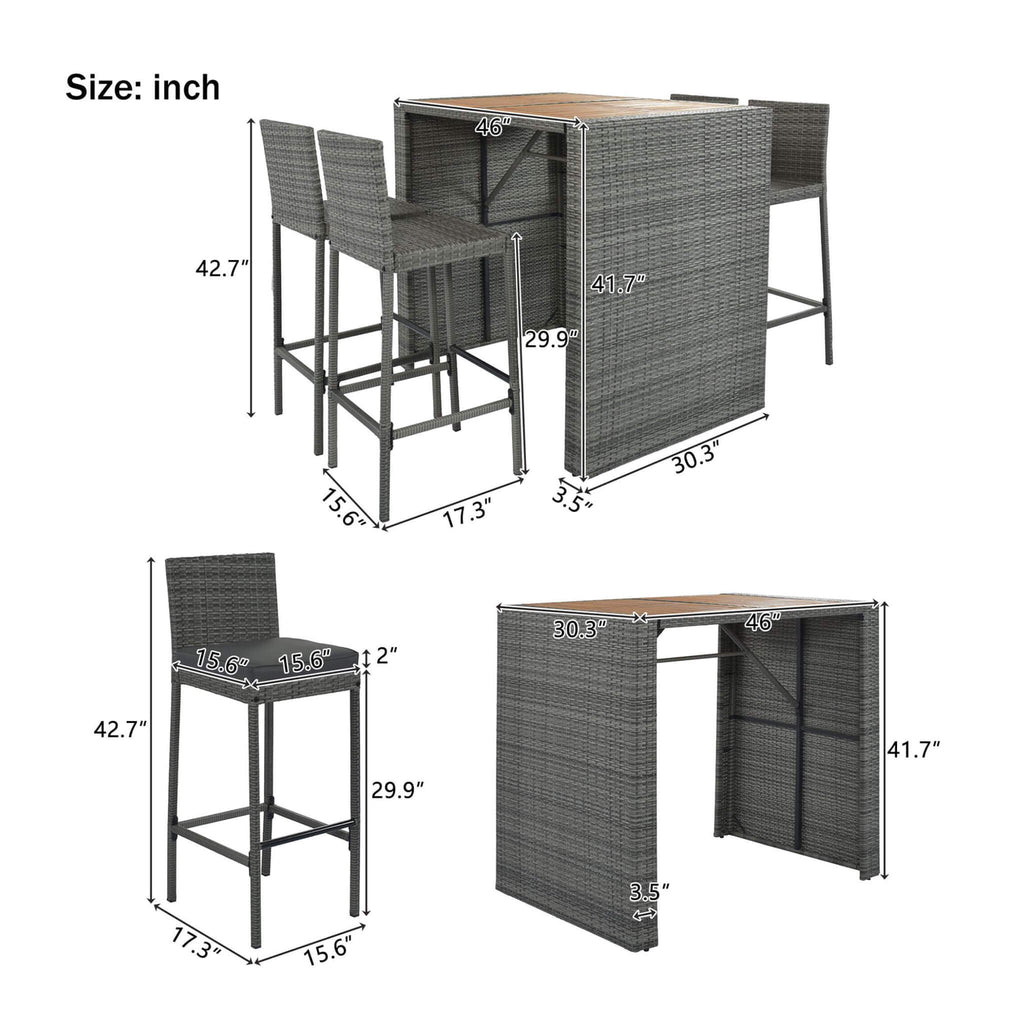 Alora 5-Piece Wicker Patio Bar Set With Cushions & Acacia Table (SAK26801) – SAKSBY WHOLESALE, view 18