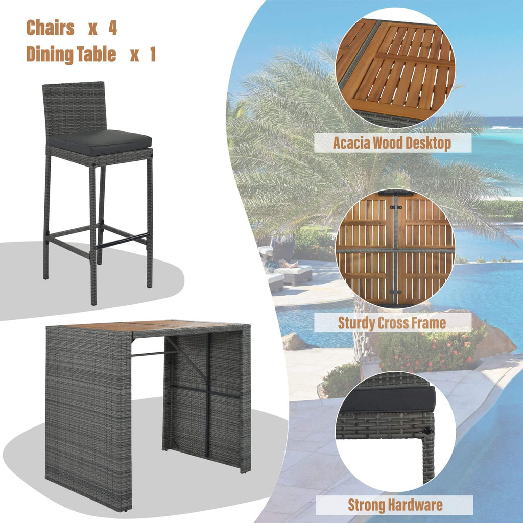 Alora 5-Piece Wicker Patio Bar Set With Cushions & Acacia Table (SAK26801) – SAKSBY WHOLESALE, view 7