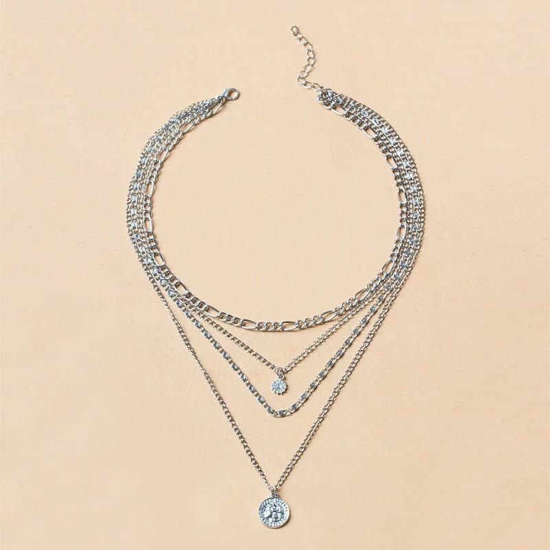 Mandotos Chunky Gold Layered Necklace With Coin Pendant And Sun Charm For Women