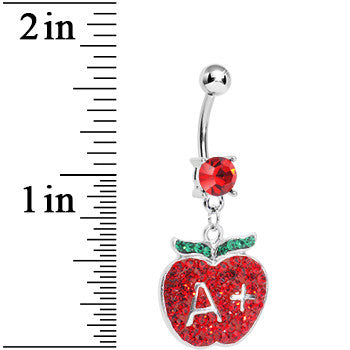 BodyCandy Red Gem Teacher Gets an Apple Dangle Belly Ring — detail close-up